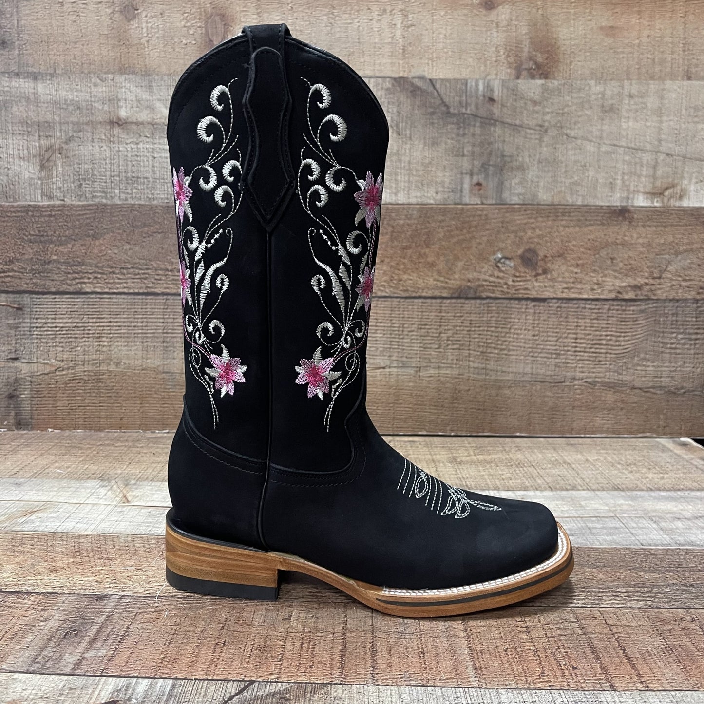Women's Genuine Leather Cowgirl Boots Pink Flowers Est.804