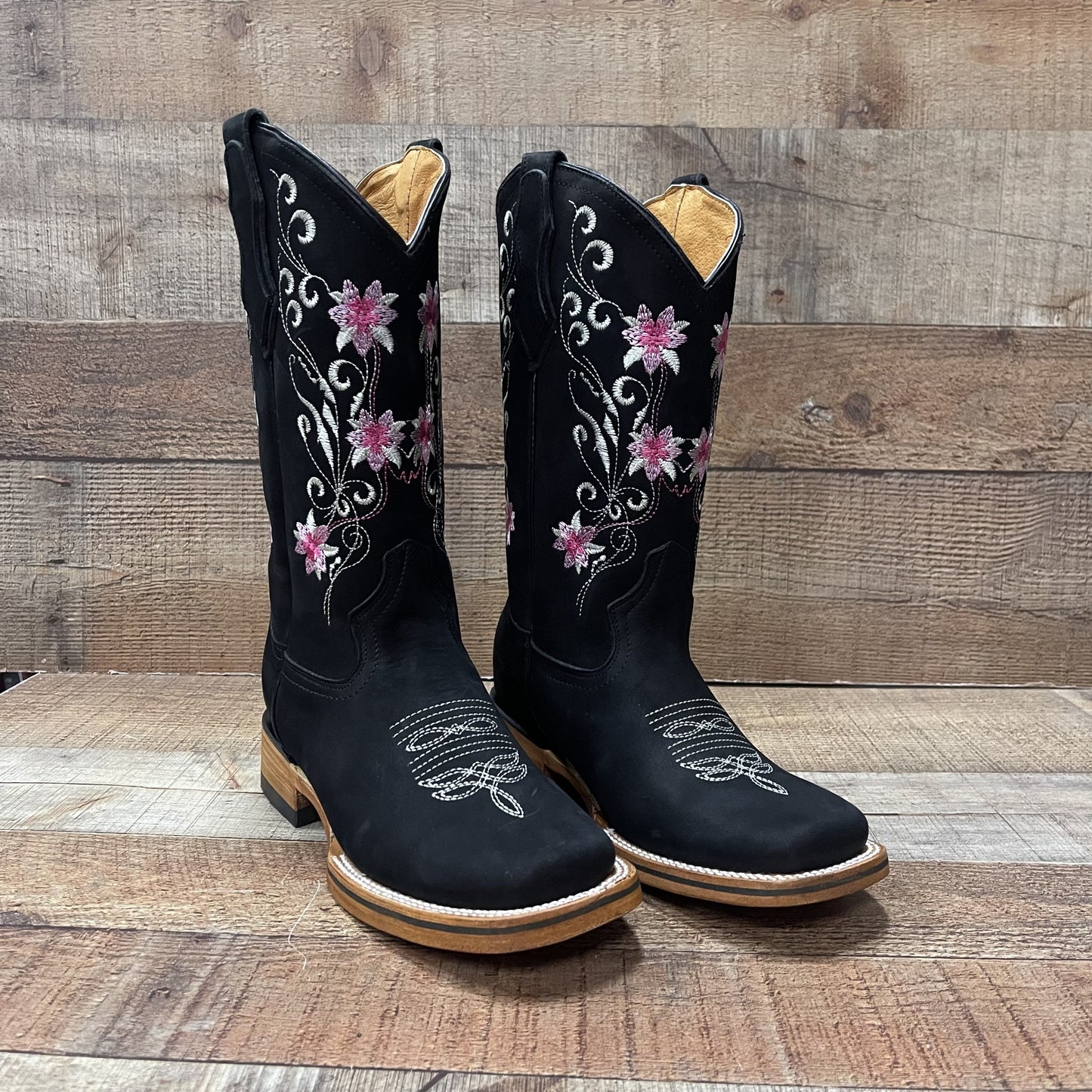 Women's Genuine Leather Cowgirl Boots Pink Flowers Est.804