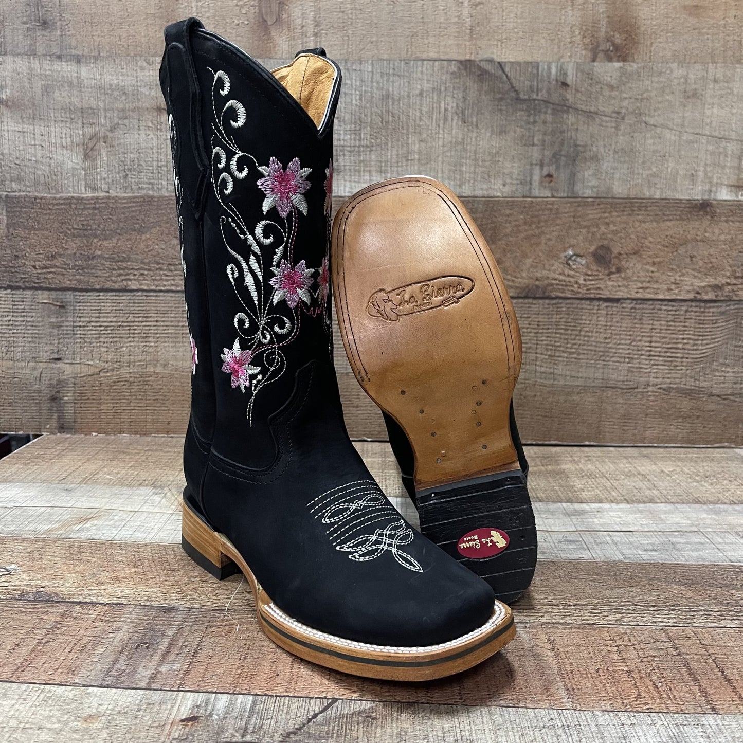 Women's Genuine Leather Cowgirl Boots Pink Flowers Est.804