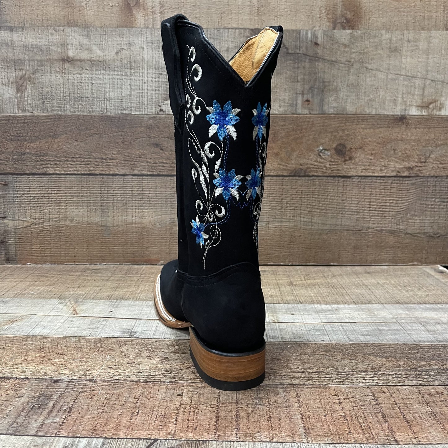 Botas vaqueras de piel auténtica para mujer Est. Sarah con flores rosas y azules
