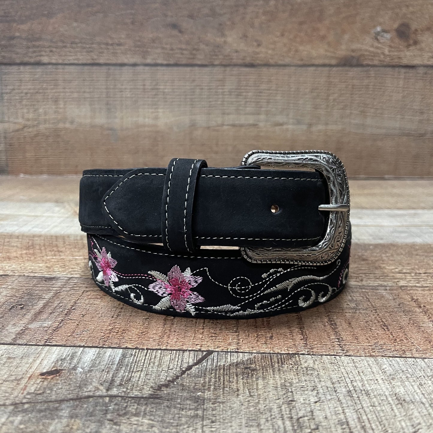 Cinturón de piel auténtica con bordado de flores para mujer, estilo vaquera occidental, precio estimado 404
