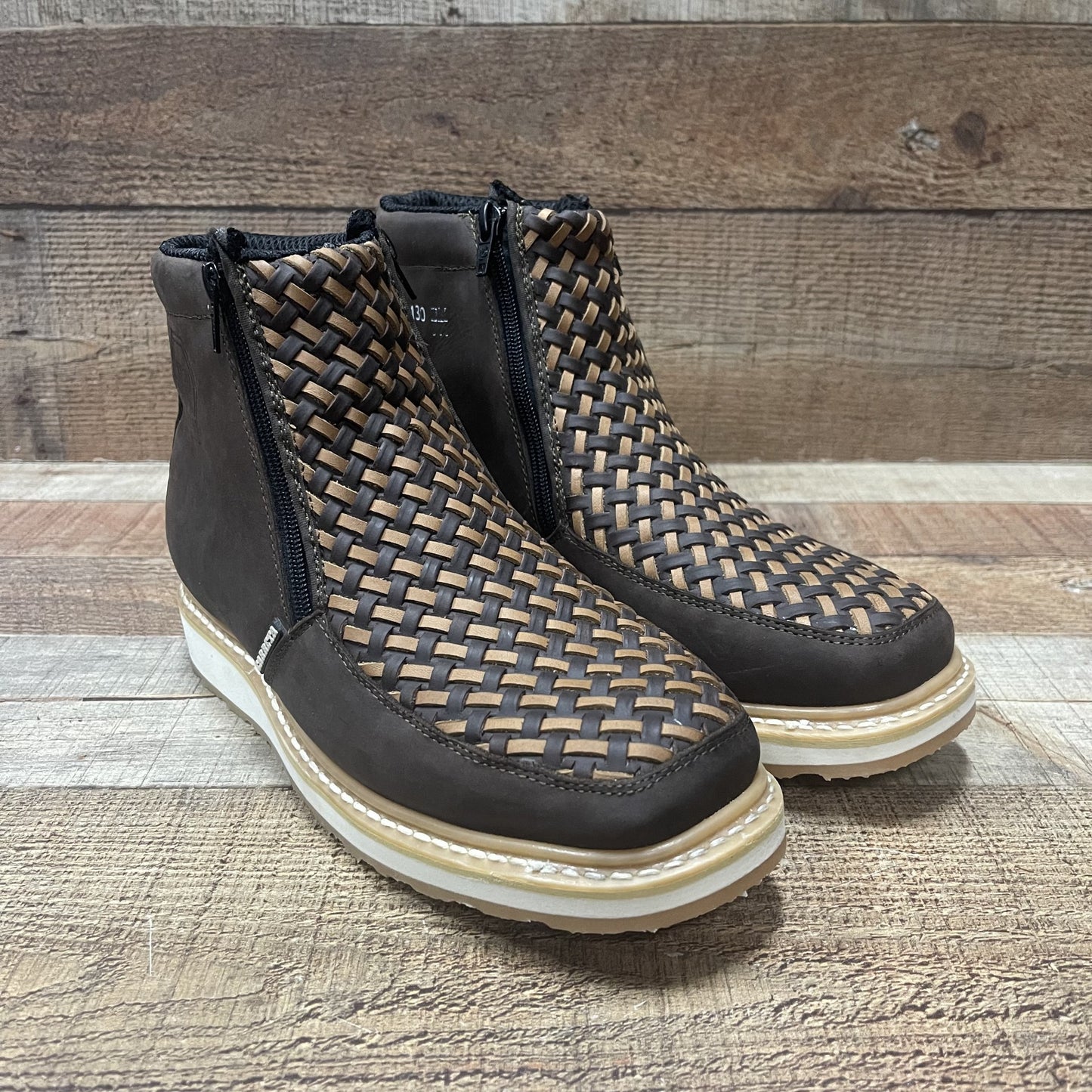 Zapatos de trabajo para hombre con suela roja/azul y cremallera, tejidos a mano, de piel auténtica, resistentes al aceite y antideslizantes, 334/444, petatillo, suela roja/azul, cierres