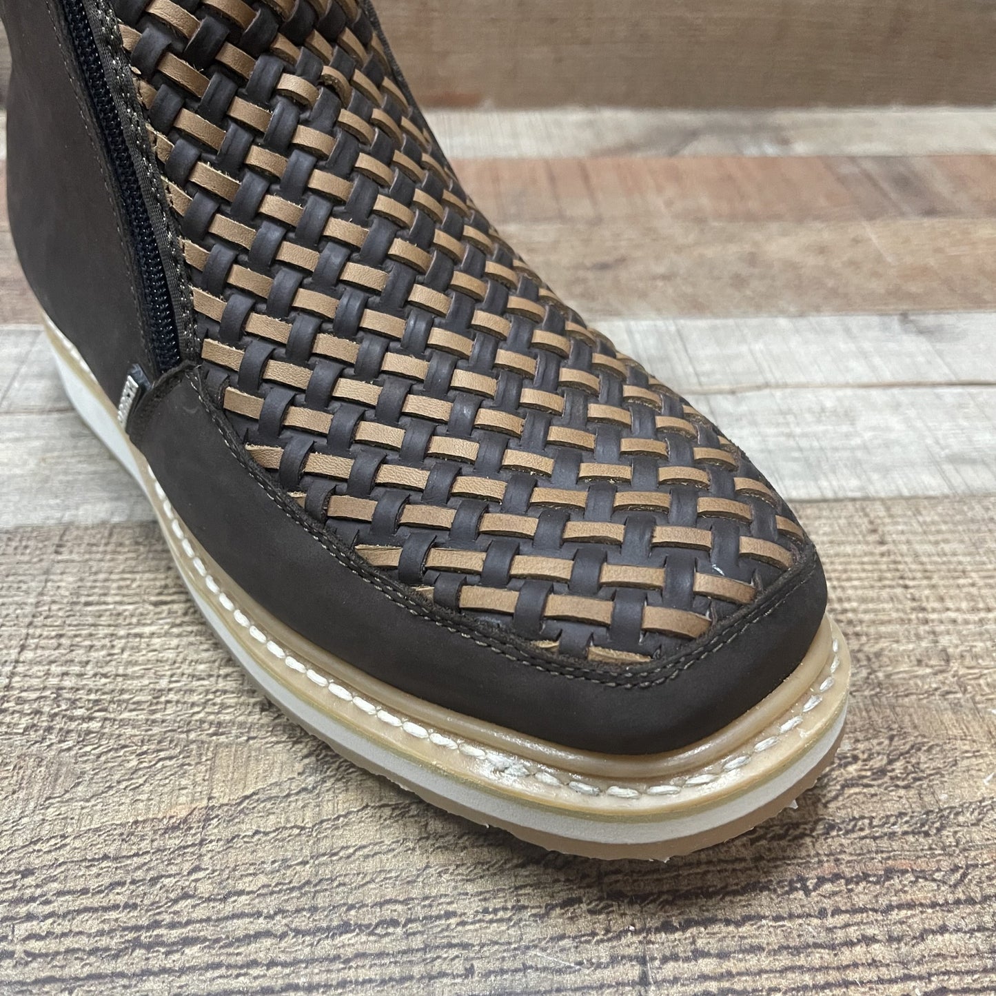 Zapatos de trabajo para hombre con suela roja/azul y cremallera, tejidos a mano, de piel auténtica, resistentes al aceite y antideslizantes, 334/444, petatillo, suela roja/azul, cierres