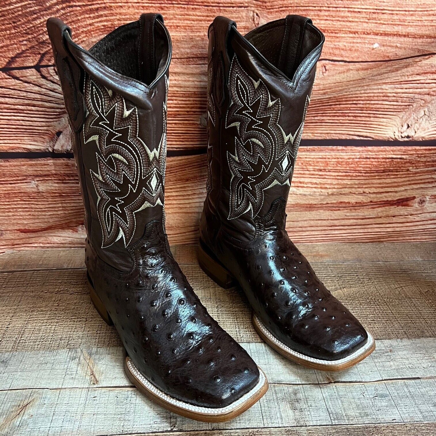 Botas vaqueras de piel con estampado de avestruz estilo western para hombre con punta cuadrada, 380 quilates, Texana Avestruz