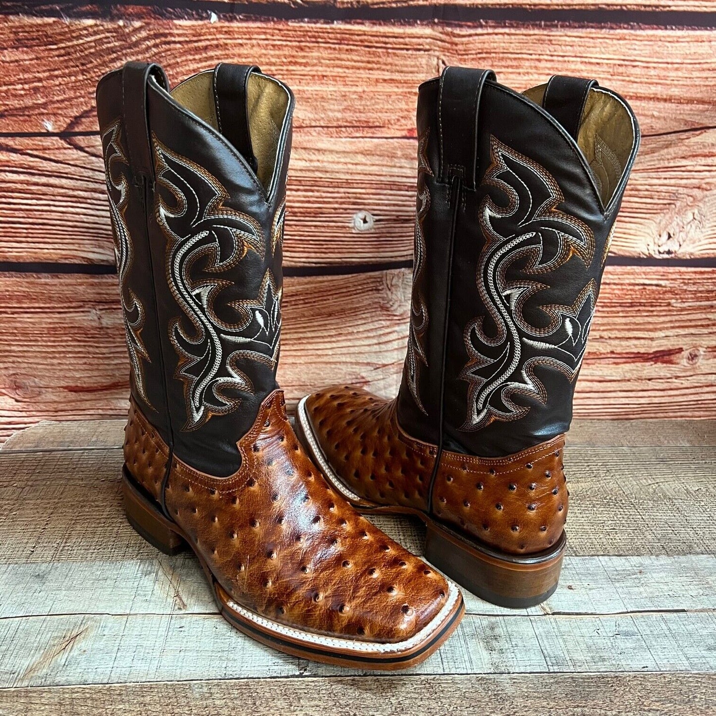 Botas vaqueras de piel con estampado de avestruz estilo western para hombre con punta cuadrada, 380 quilates, Texana Avestruz