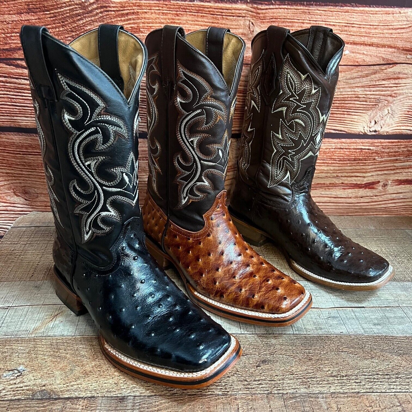Botas vaqueras de piel con estampado de avestruz estilo western para hombre con punta cuadrada, 380 quilates, Texana Avestruz
