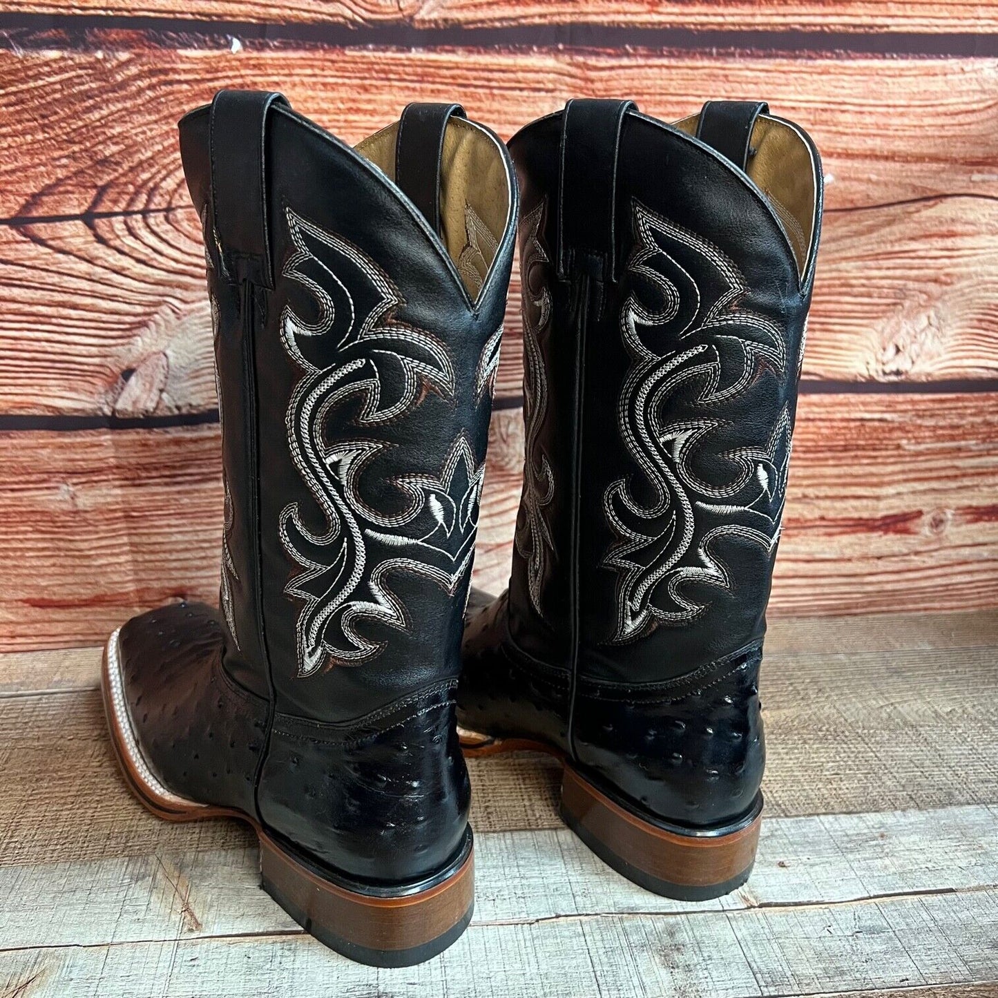 Botas vaqueras de piel con estampado de avestruz estilo western para hombre con punta cuadrada, 380 quilates, Texana Avestruz