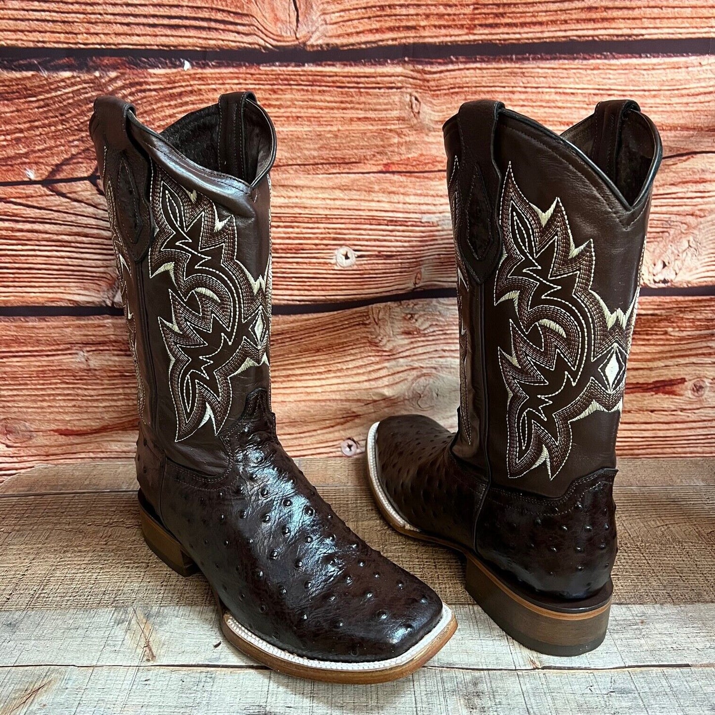 Botas vaqueras de piel con estampado de avestruz estilo western para hombre con punta cuadrada, 380 quilates, Texana Avestruz