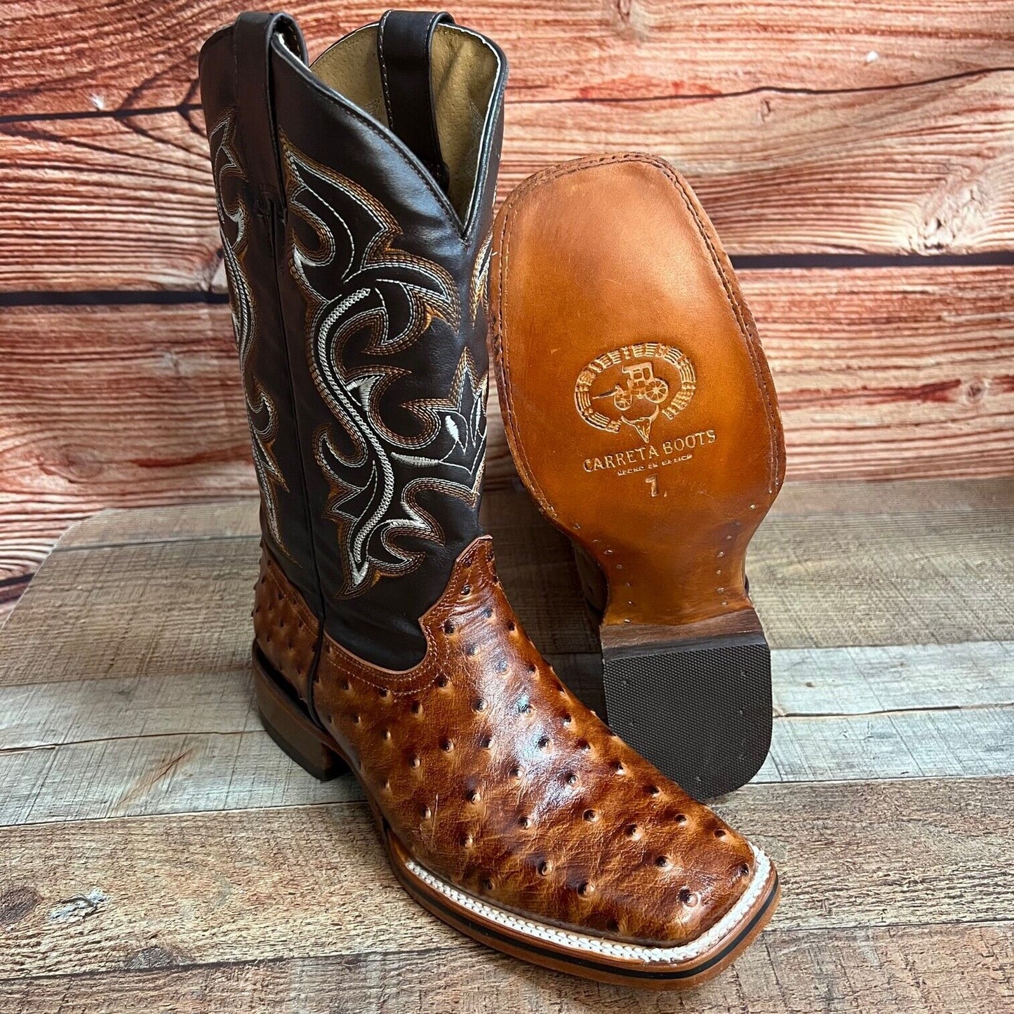 Botas vaqueras de piel con estampado de avestruz estilo western para hombre con punta cuadrada, 380 quilates, Texana Avestruz