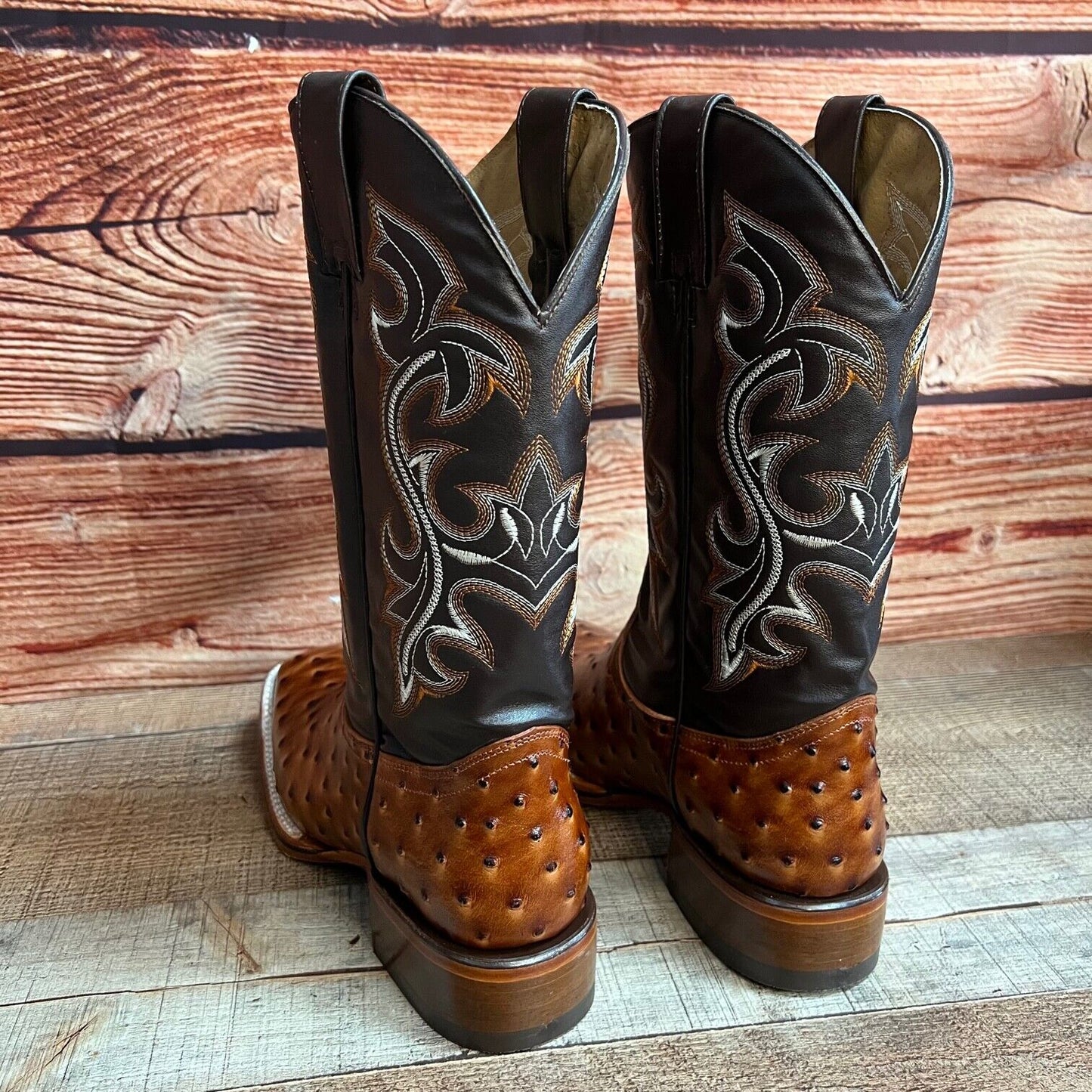 Botas vaqueras de piel con estampado de avestruz estilo western para hombre con punta cuadrada, 380 quilates, Texana Avestruz