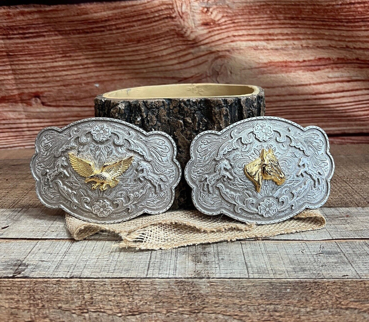 Western Cowboy Cowgirl Hebilla Águila/Caballo Hebilla Vaquera De Aguila/Caballo Plata y Oro