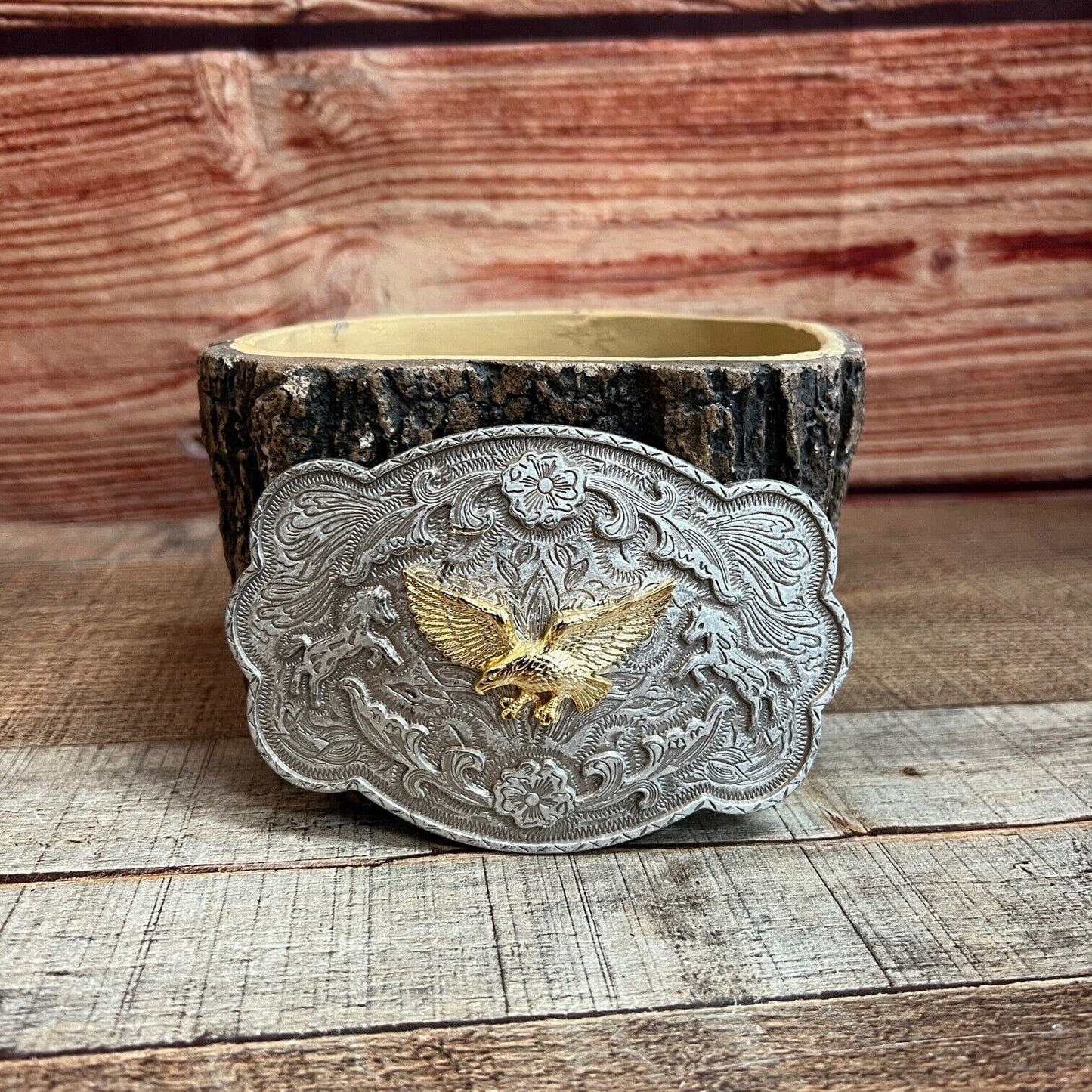 Western Cowboy Cowgirl Hebilla Águila/Caballo Hebilla Vaquera De Aguila/Caballo Plata y Oro