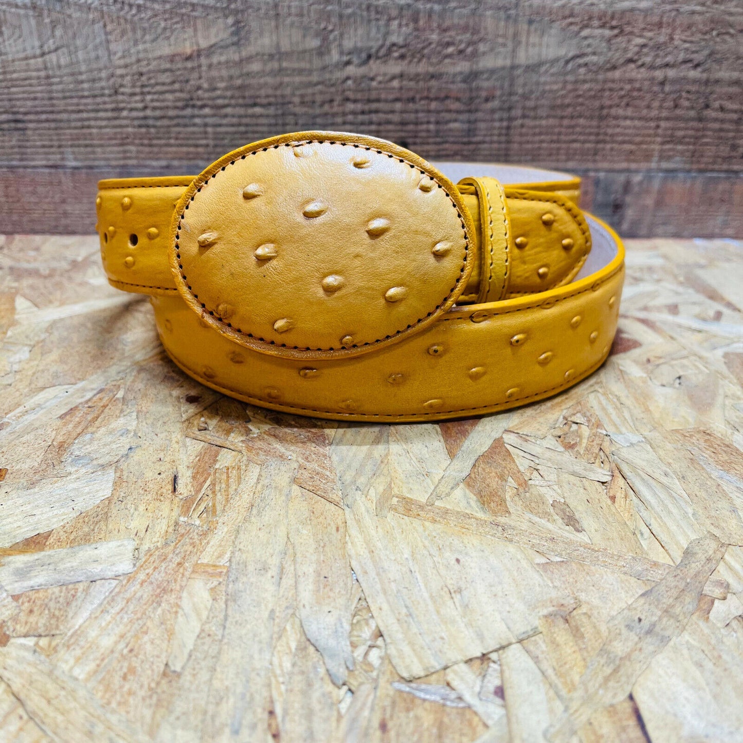 Men's Western Cowboy Genuine Cow Leather Ostrich Print Belt Round Buckle Cinto Avestruz Hebilla Redonda