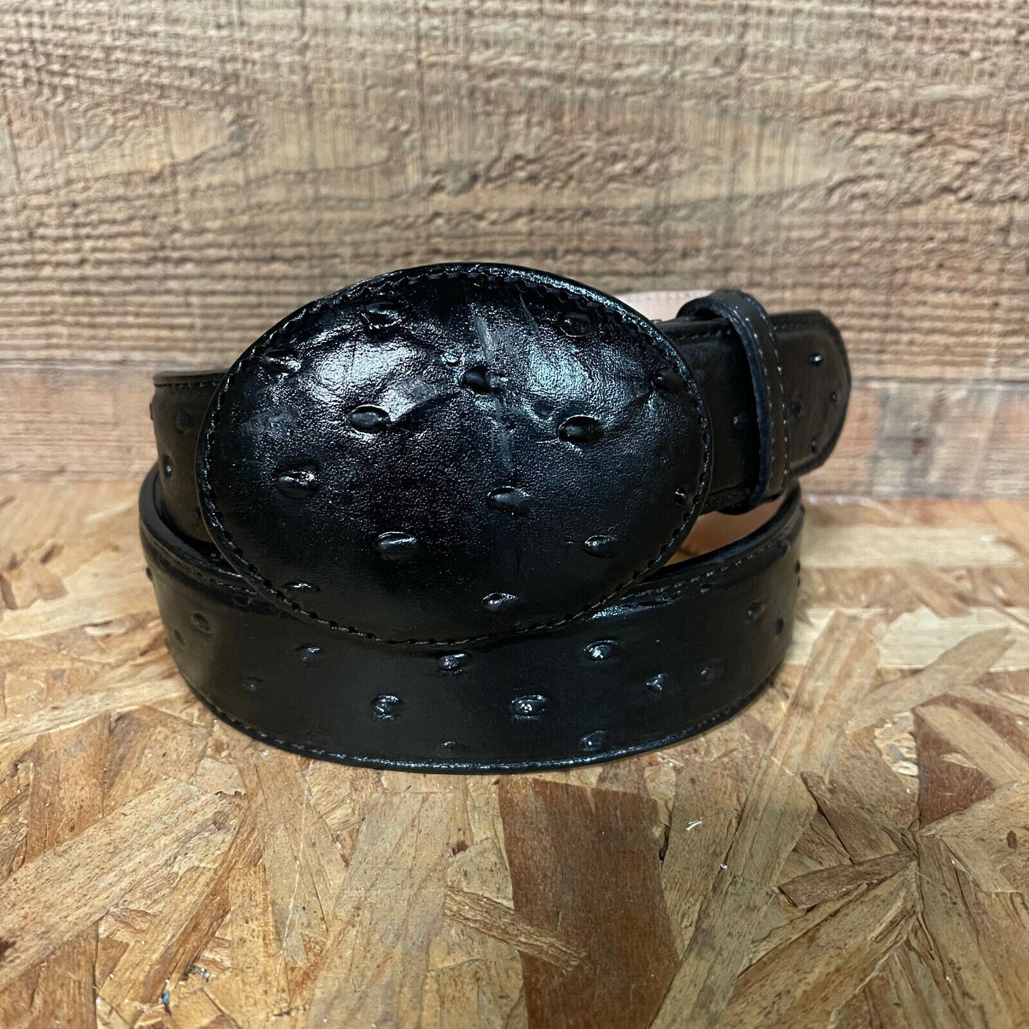 Men's Western Cowboy Genuine Cow Leather Ostrich Print Belt Round Buckle Cinto Avestruz Hebilla Redonda