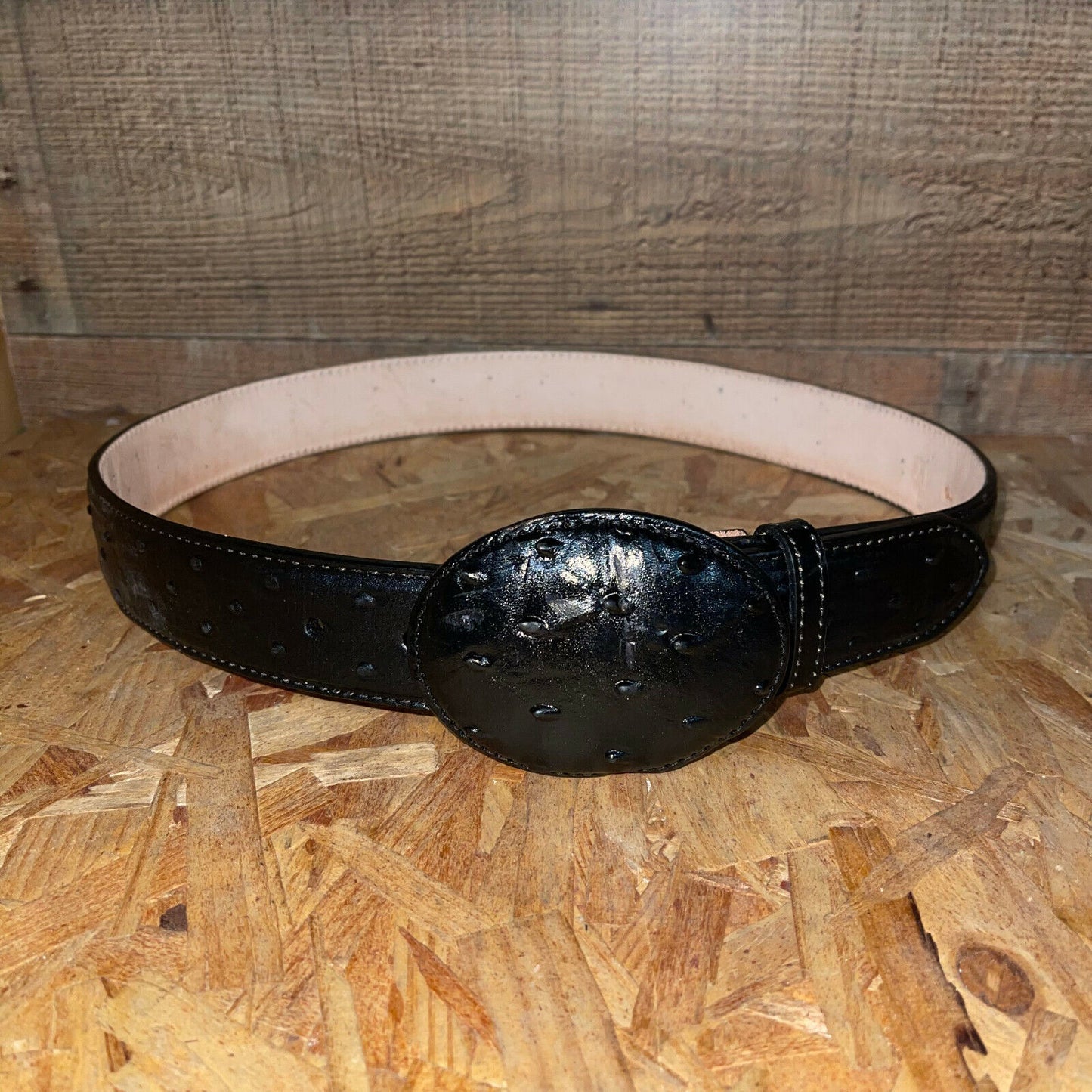 Men's Western Cowboy Genuine Cow Leather Ostrich Print Belt Round Buckle Cinto Avestruz Hebilla Redonda