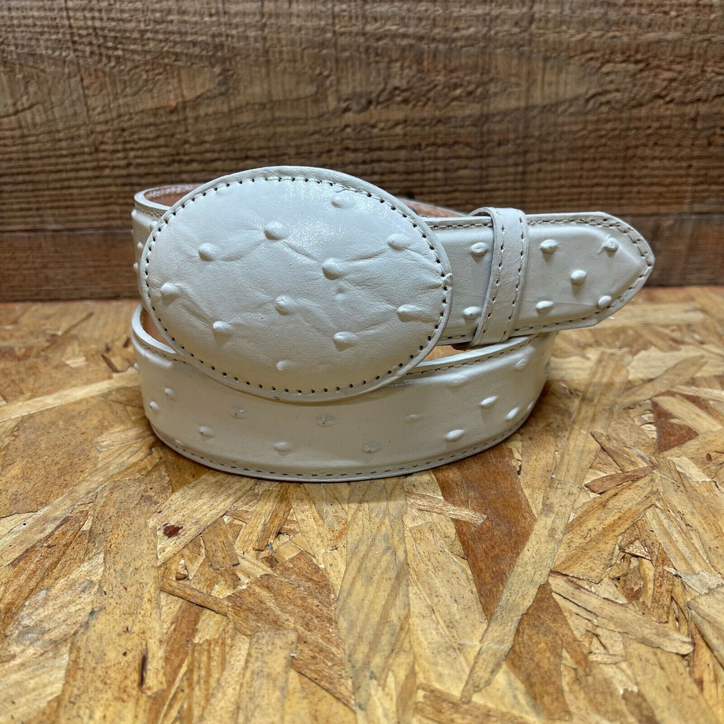 Men's Western Cowboy Genuine Cow Leather Ostrich Print Belt Round Buckle Cinto Avestruz Hebilla Redonda