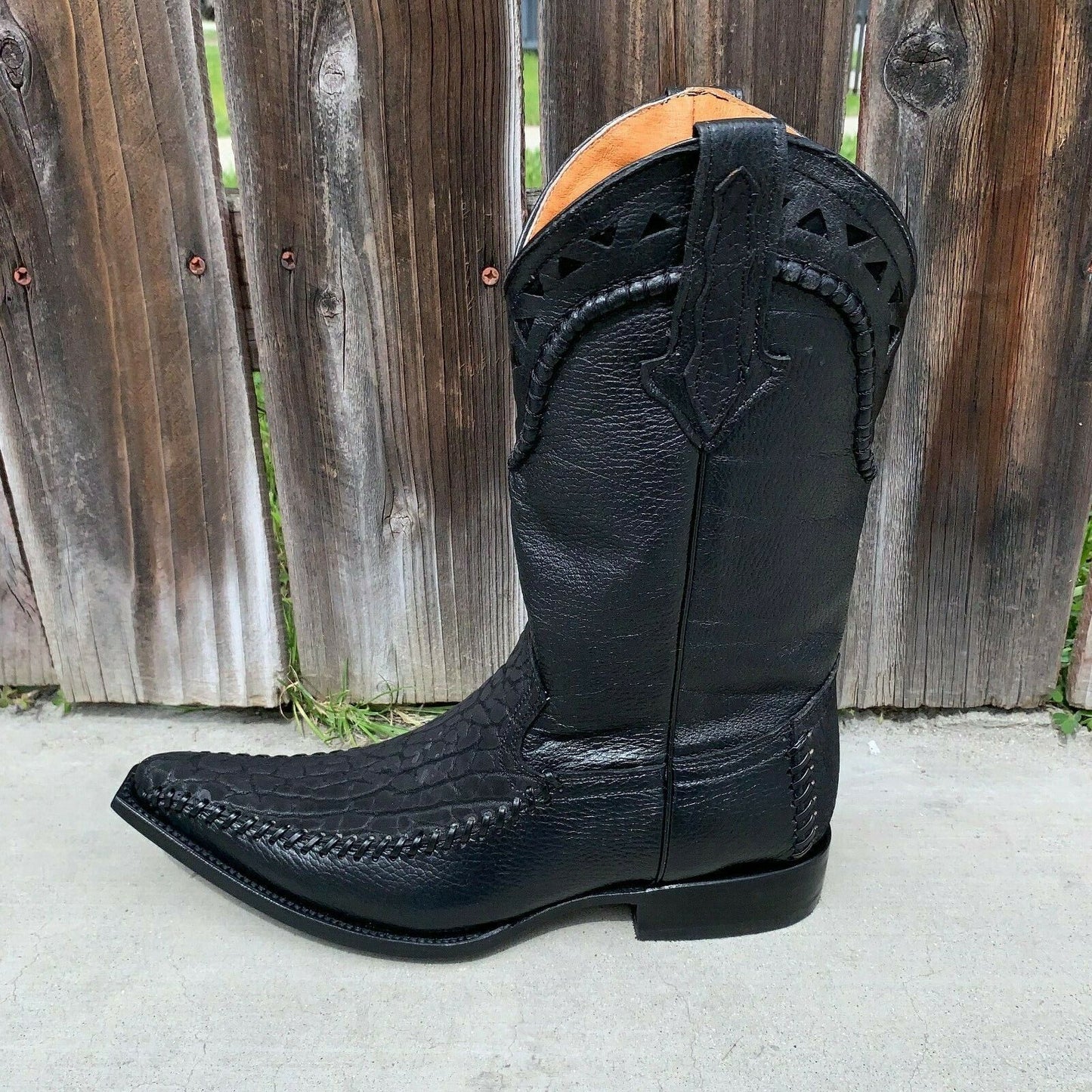 Botas vaqueras de rodeo para hombre, de piel con cuello de toro, talla 097 2X