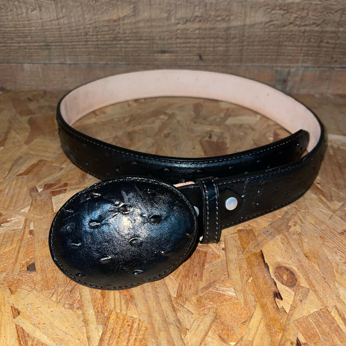 Men's Western Cowboy Genuine Cow Leather Ostrich Print Belt Round Buckle Cinto Avestruz Hebilla Redonda