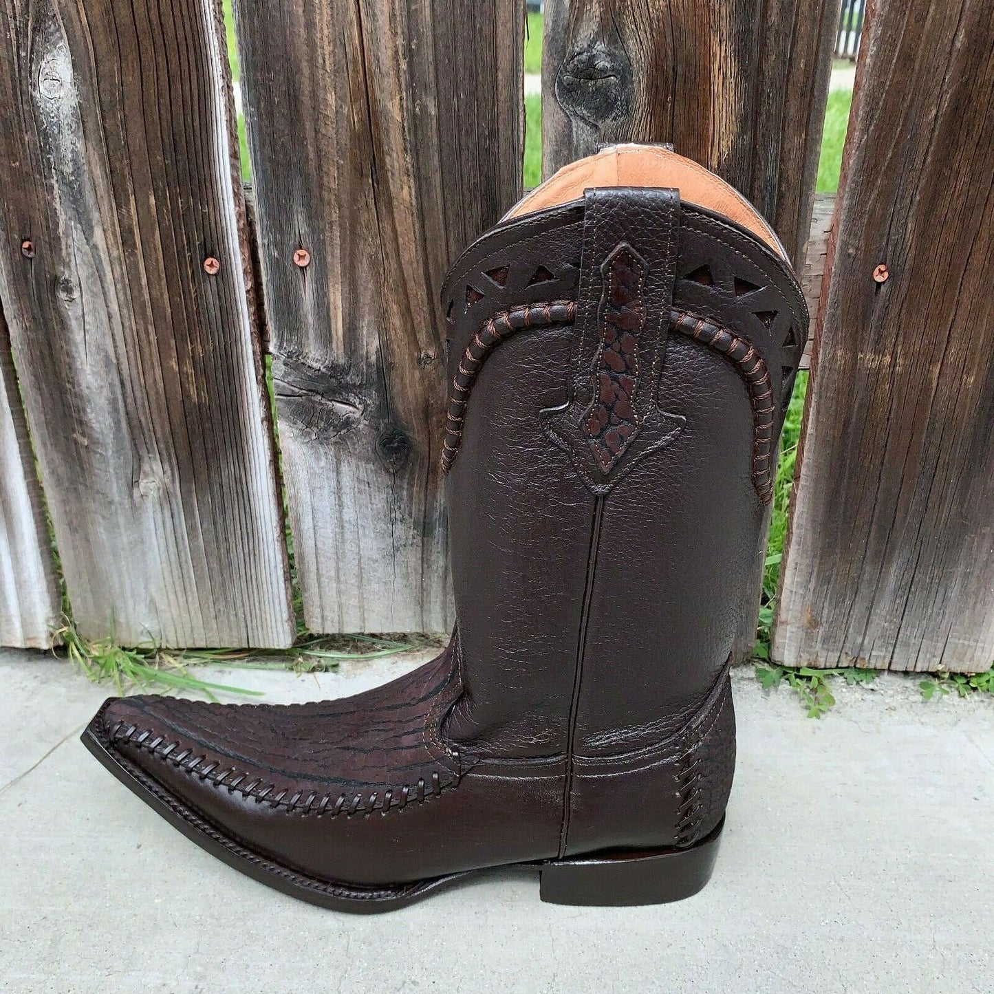 Botas vaqueras de rodeo para hombre, de piel con cuello de toro, talla 097 2X