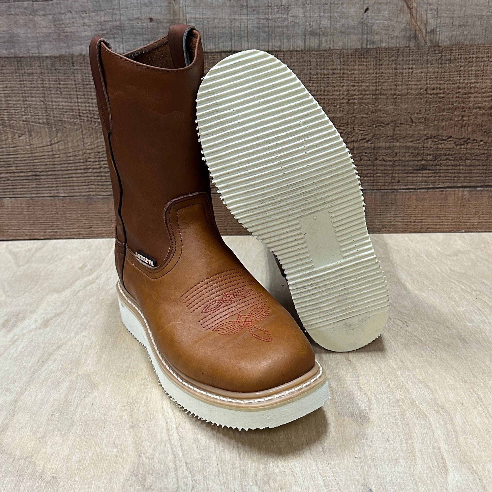 Botas de trabajo para hombre con punta cuadrada y suela ligera de cuero genuino, construcción 915 Laredo