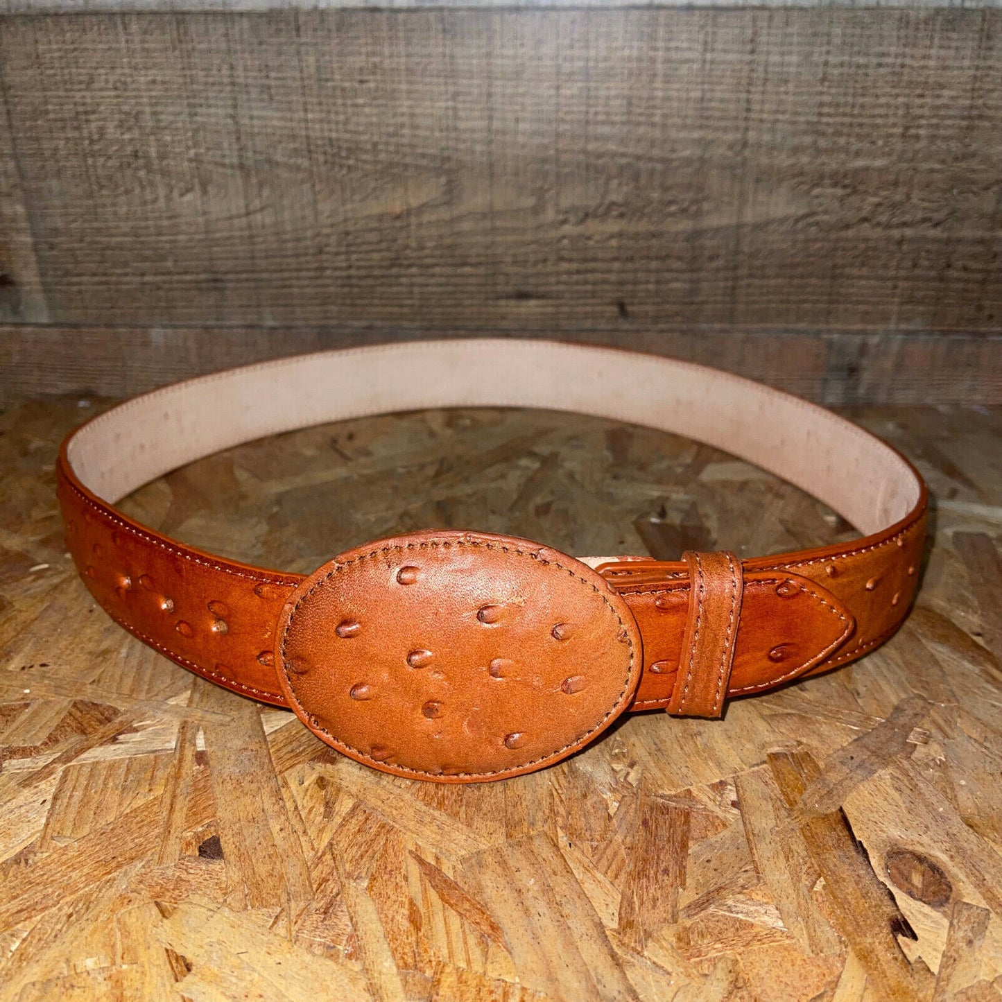 Men's Western Cowboy Genuine Cow Leather Ostrich Print Belt Round Buckle Cinto Avestruz Hebilla Redonda