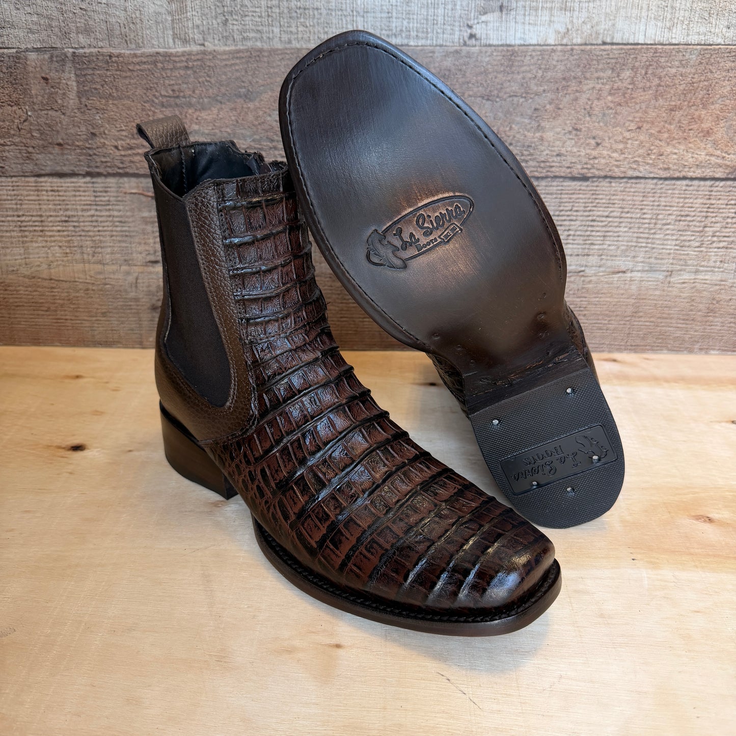 Men's Western Cowboy Side Zipper Genuine Leather with Cayman Print Dubai Toe short Boots Est.265 Cayman Cierre Horma Dubai