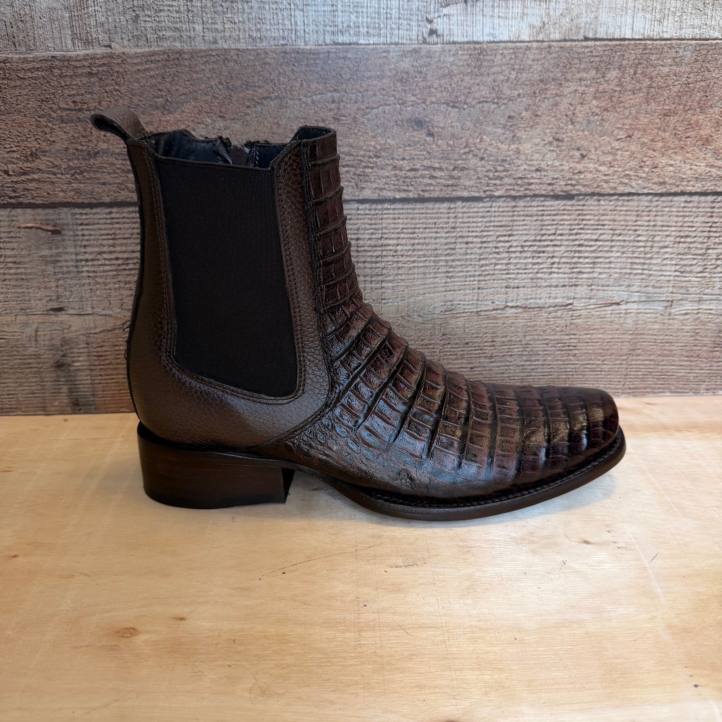 Men's Western Cowboy Side Zipper Genuine Leather with Cayman Print Dubai Toe short Boots Est.265 Cayman Cierre Horma Dubai