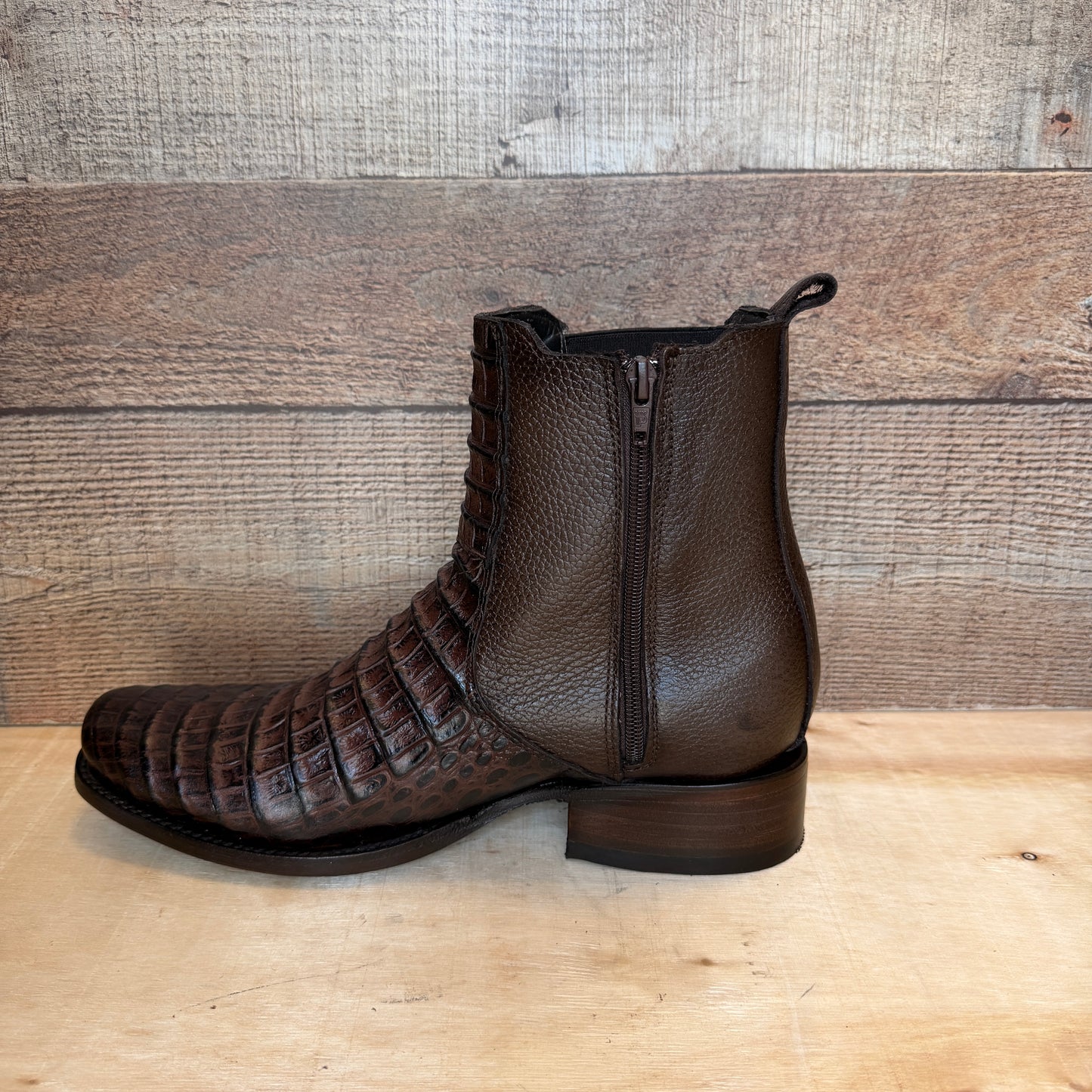 Men's Western Cowboy Side Zipper Genuine Leather with Cayman Print Dubai Toe short Boots Est.265 Cayman Cierre Horma Dubai