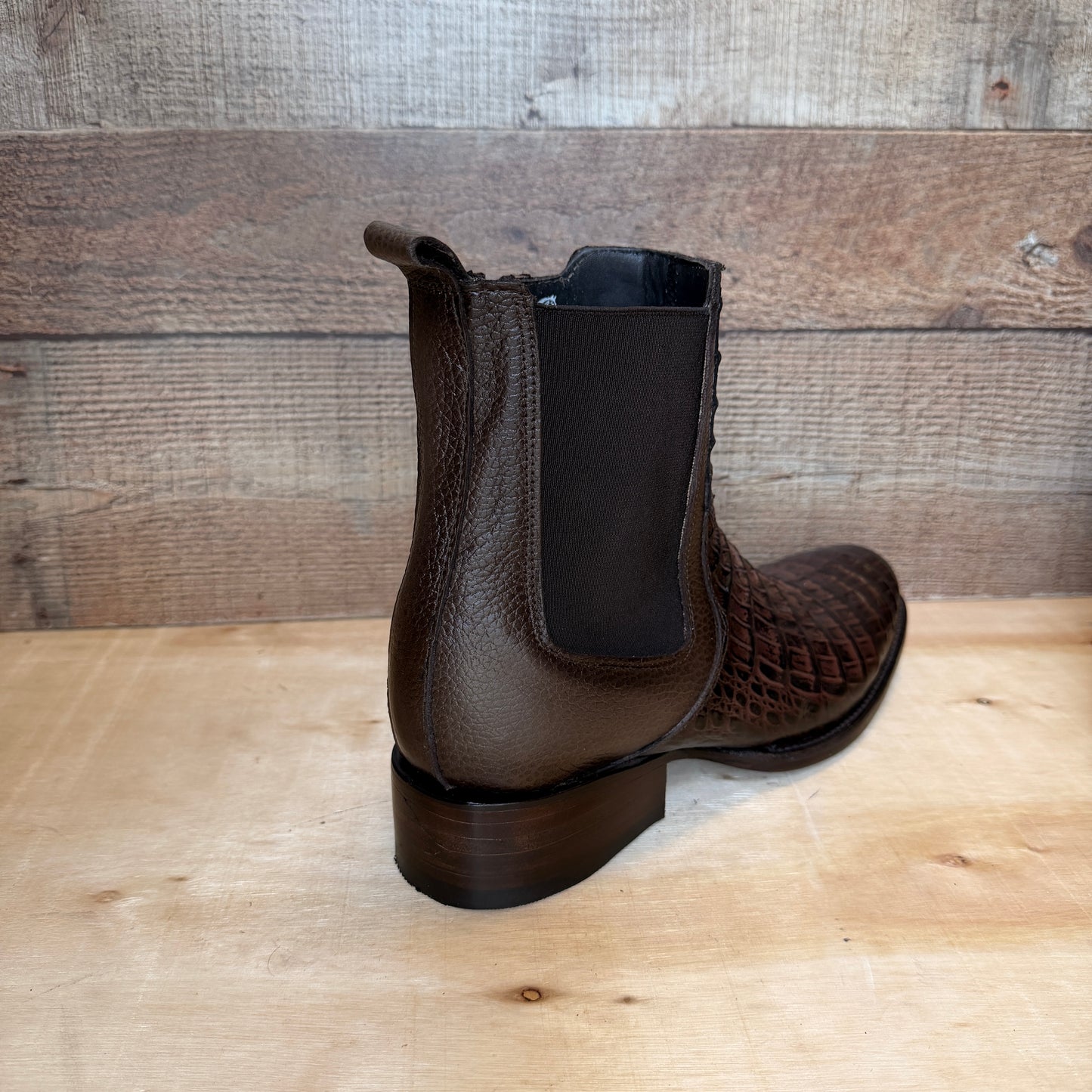 Men's Western Cowboy Side Zipper Genuine Leather with Cayman Print Dubai Toe short Boots Est.265 Cayman Cierre Horma Dubai