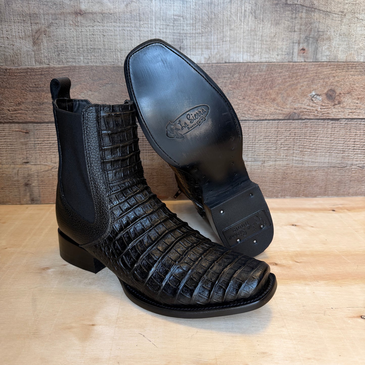 Men's Western Cowboy Side Zipper Genuine Leather with Cayman Print Dubai Toe short Boots Est.265 Cayman Cierre Horma Dubai