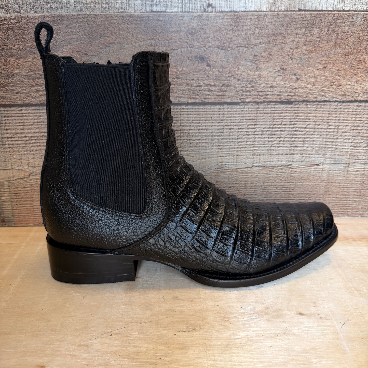 Men's Western Cowboy Side Zipper Genuine Leather with Cayman Print Dubai Toe short Boots Est.265 Cayman Cierre Horma Dubai