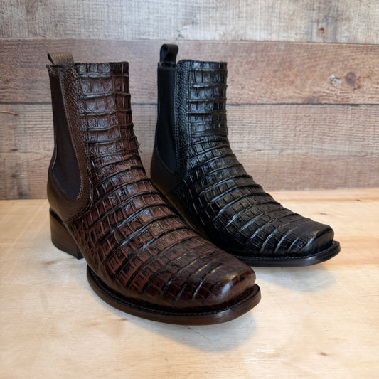 Men's Western Cowboy Side Zipper Genuine Leather with Cayman Print Dubai Toe short Boots Est.265 Cayman Cierre Horma Dubai