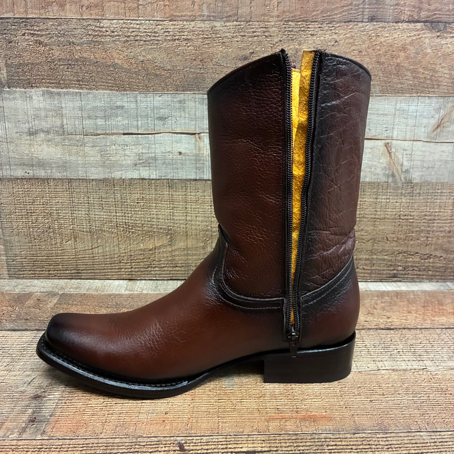 Men's Cowboy Set: Wester Zipper Genuine American Deer Leather Boots Dubai Toe Est. 264 Brandy with Belt