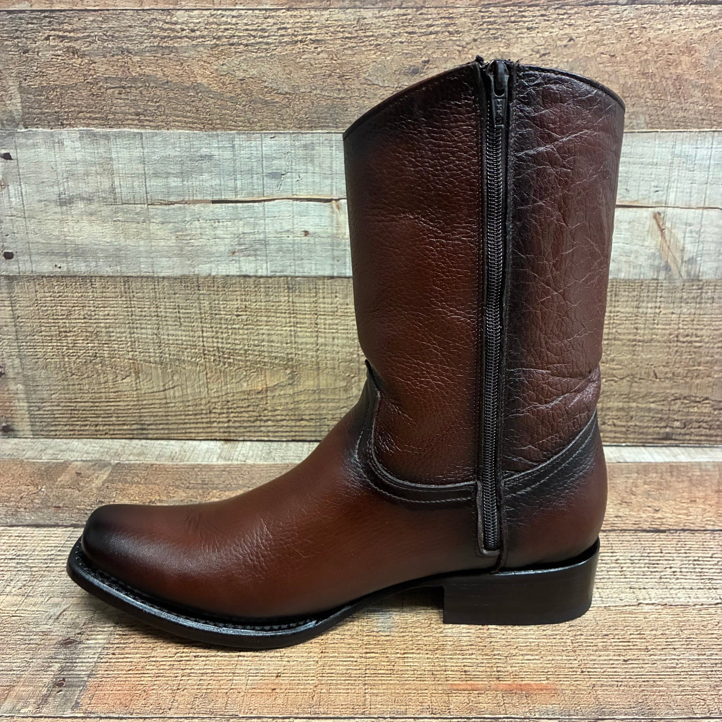 Men's Cowboy Set: Wester Zipper Genuine American Deer Leather Boots Dubai Toe Est. 264 Brandy with Belt