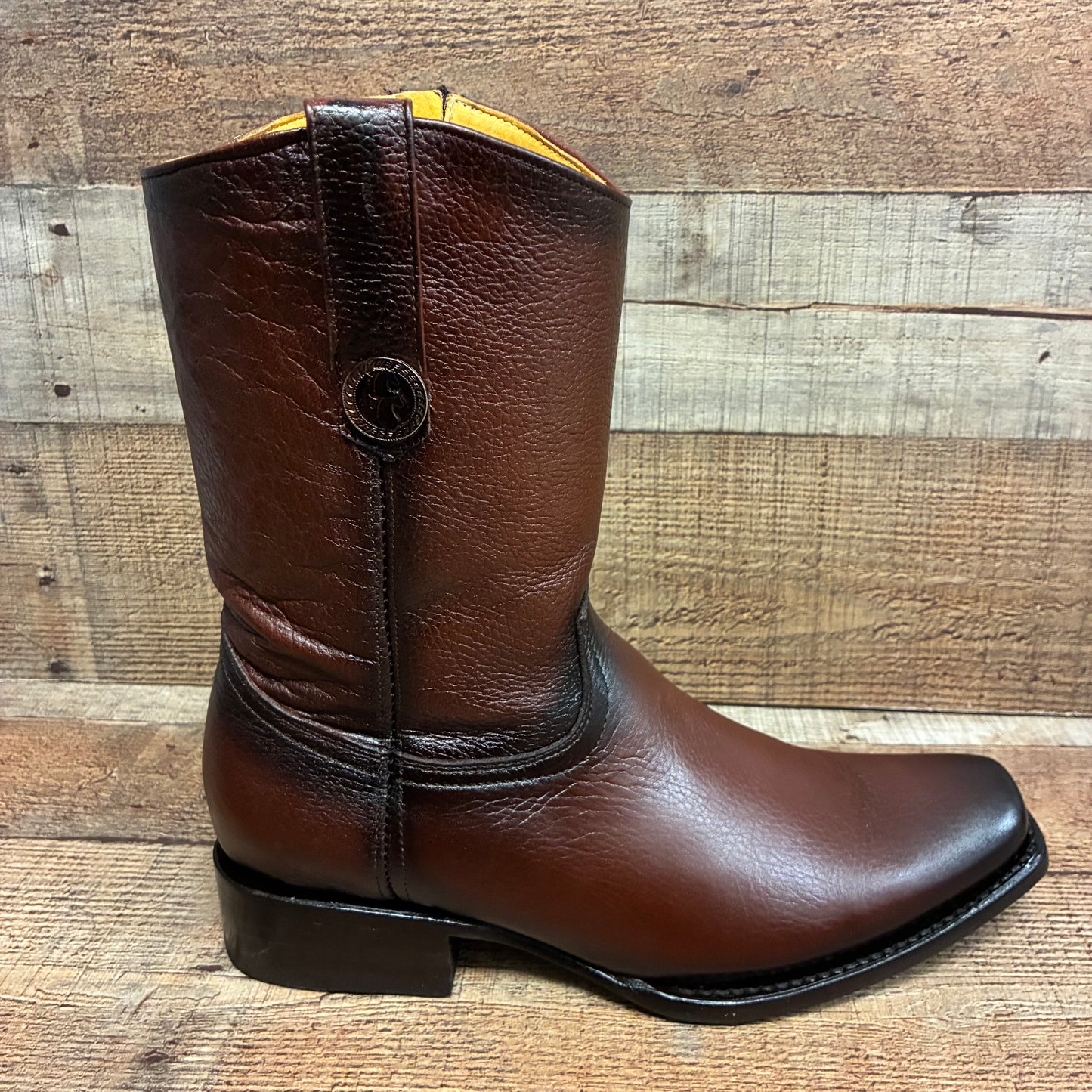 Men's Cowboy Set: Wester Zipper Genuine American Deer Leather Boots Dubai Toe Est. 264 Brandy with Belt
