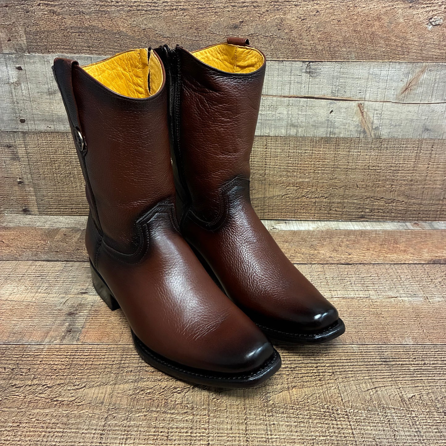Men's Cowboy Set: Wester Zipper Genuine American Deer Leather Boots Dubai Toe Est. 264 Brandy with Belt