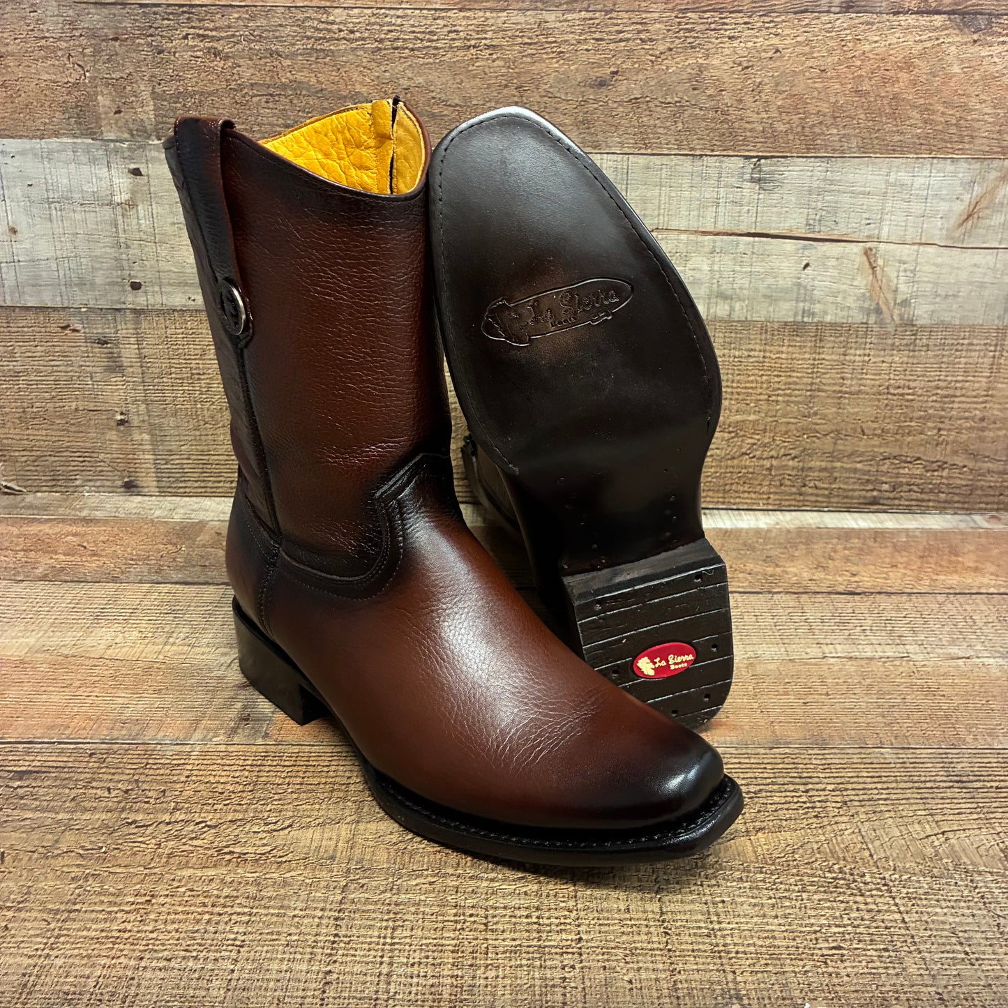 Men's Cowboy Set: Wester Zipper Genuine American Deer Leather Boots Dubai Toe Est. 264 Brandy with Belt