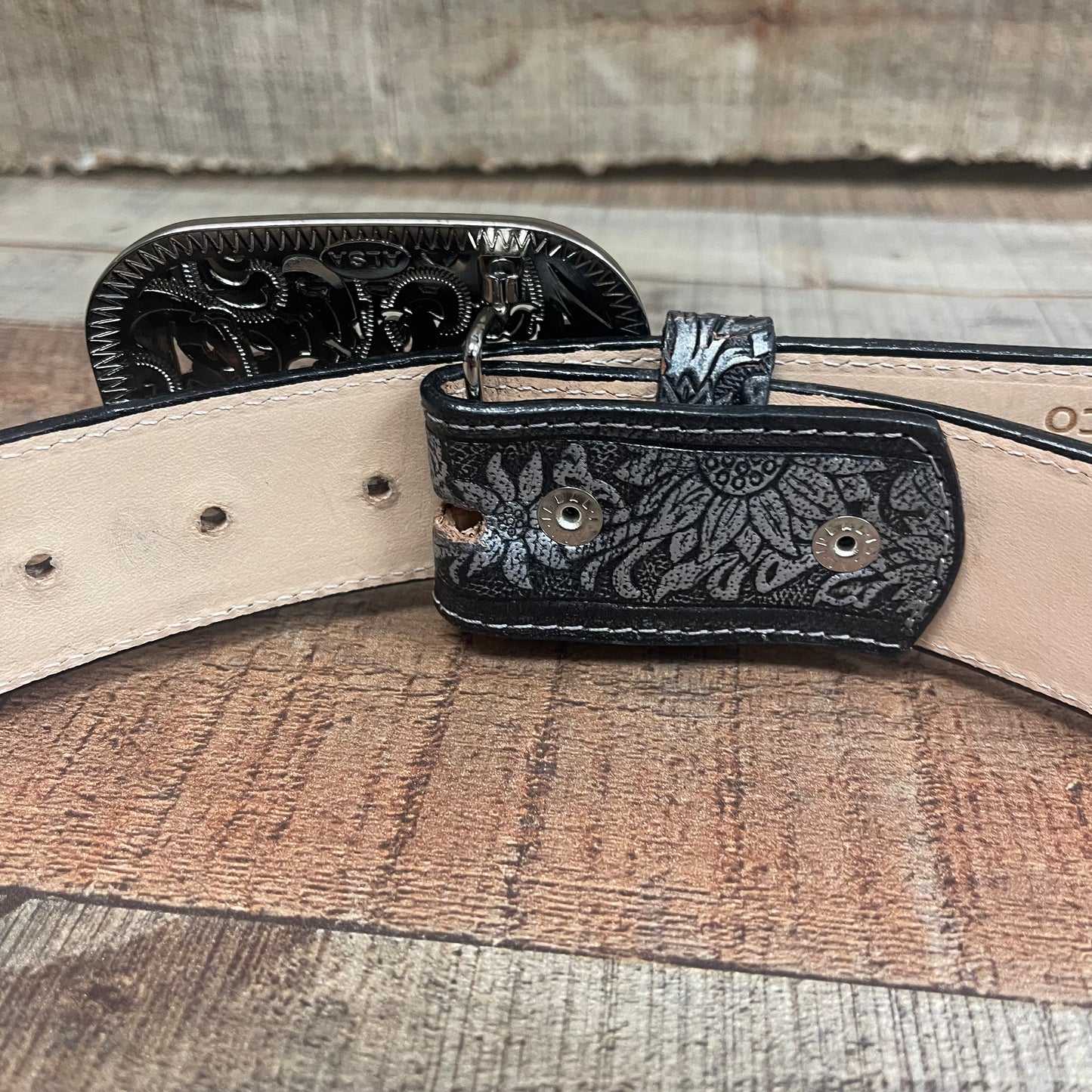 Women's Western Cowgirl Genuine Leather Belt Square Buckle with Rhinestones Chiseled Floral Laser