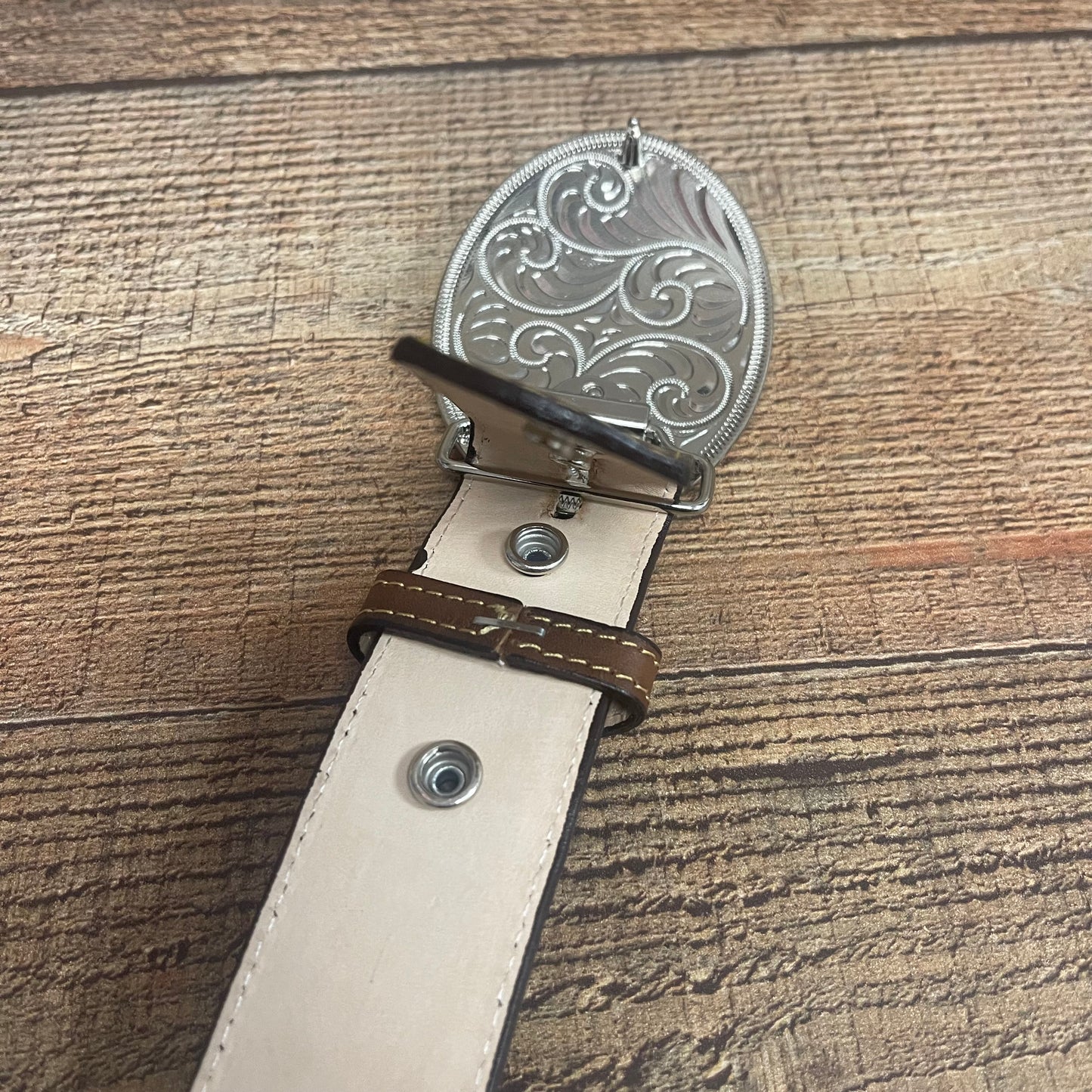 Women's Western Cowgirl Genuine Leather Belt Round Buckle with Rhinestones Design