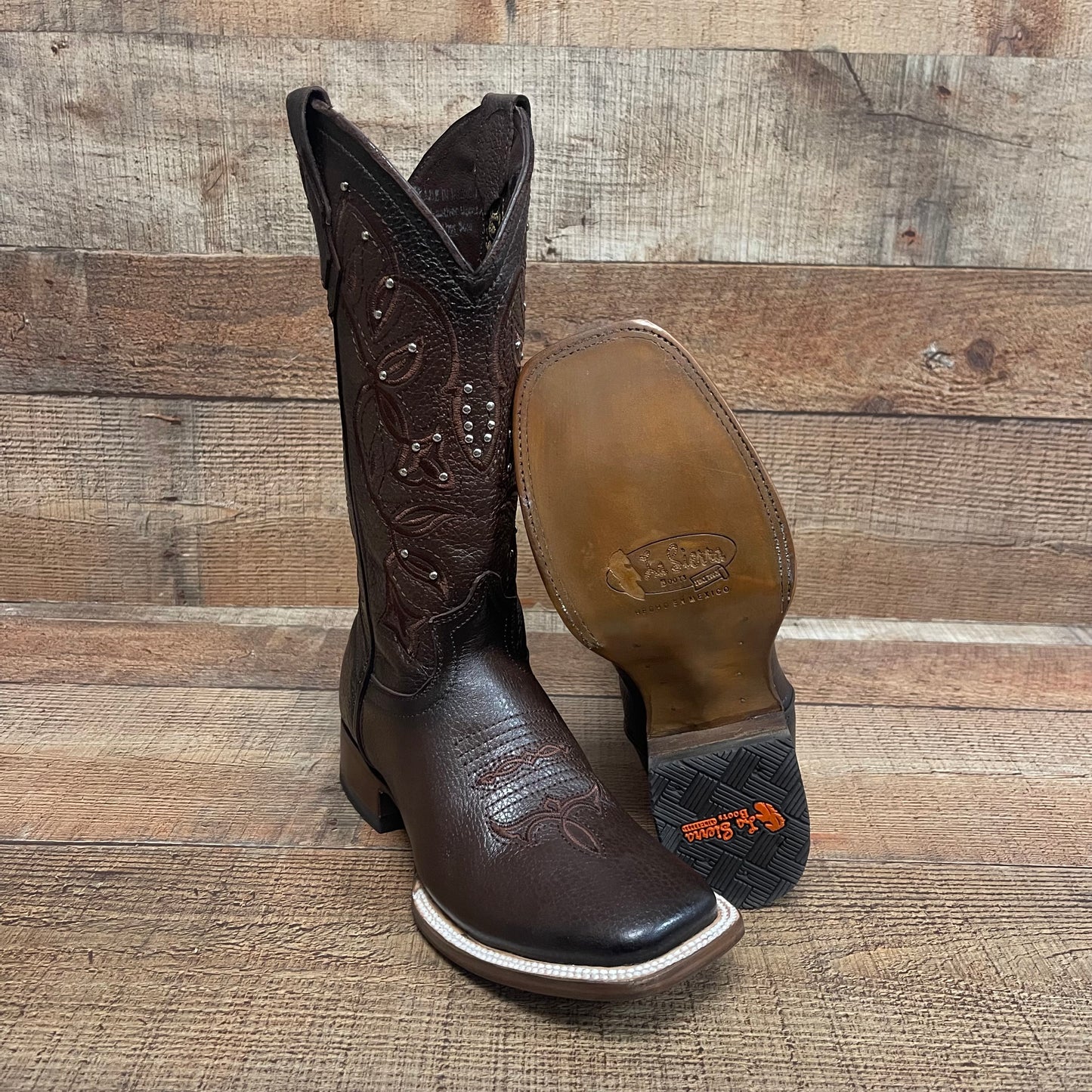 Women's Western Genuine Leather Square Toe Cowgirl Brown Boots Handmade in Mexico Est.116