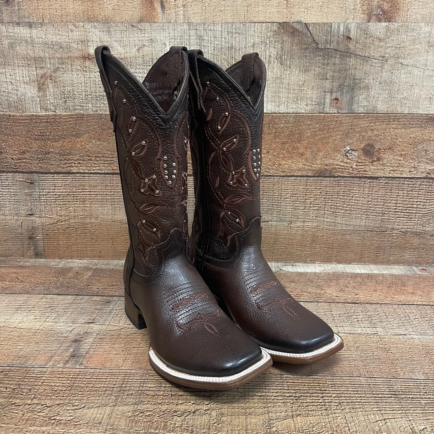 Women's Western Genuine Leather Square Toe Cowgirl Brown Boots Handmade in Mexico Est.116