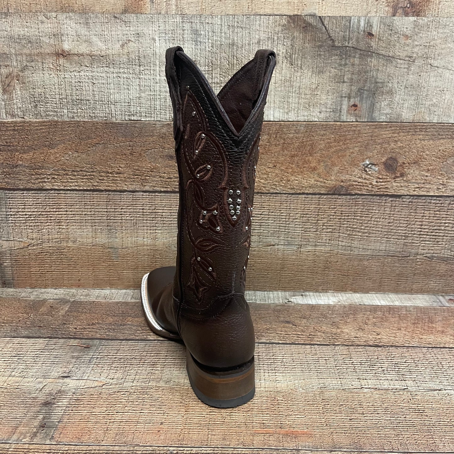 Women's Western Genuine Leather Square Toe Cowgirl Brown Boots Handmade in Mexico Est.116