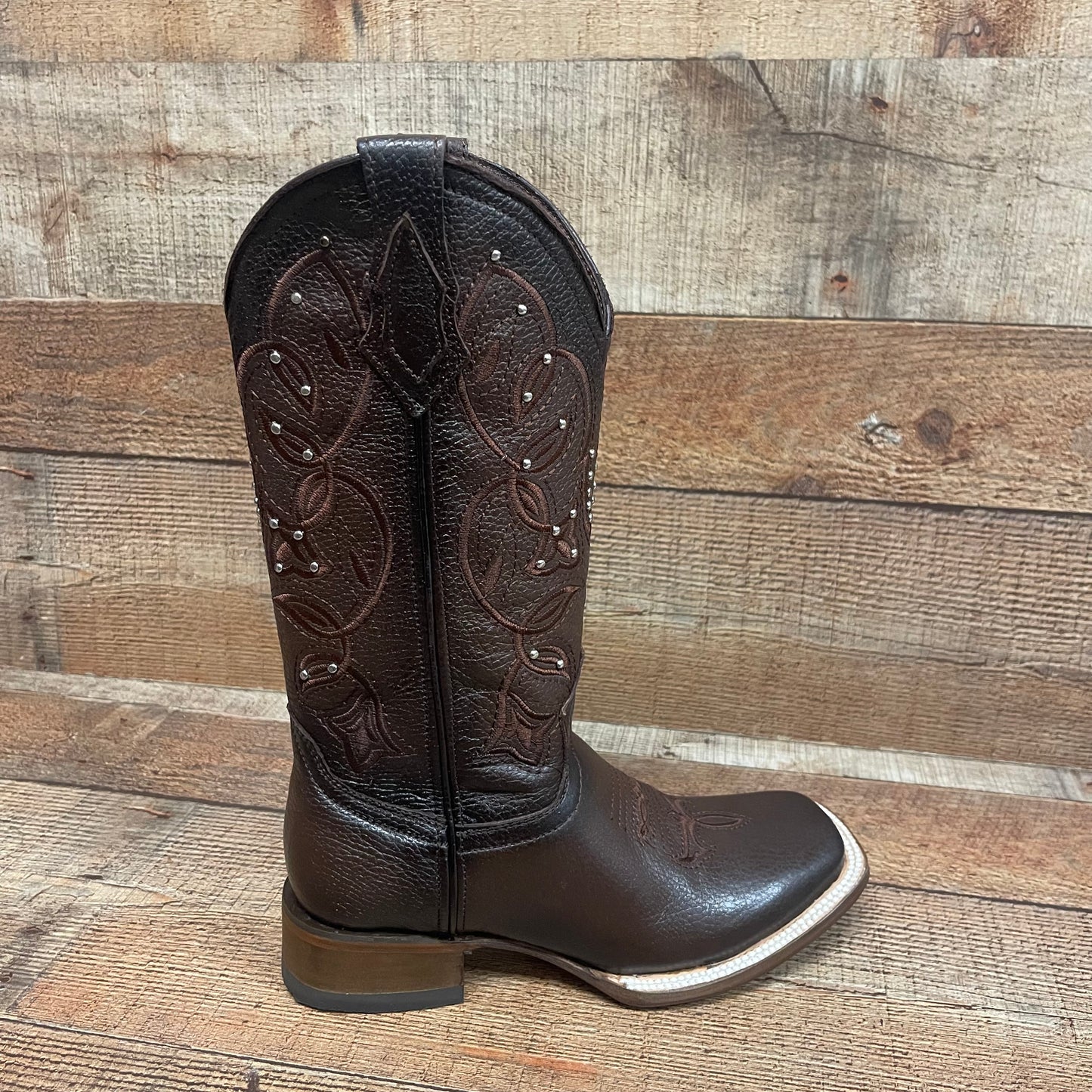 Women's Western Genuine Leather Square Toe Cowgirl Brown Boots Handmade in Mexico Est.116