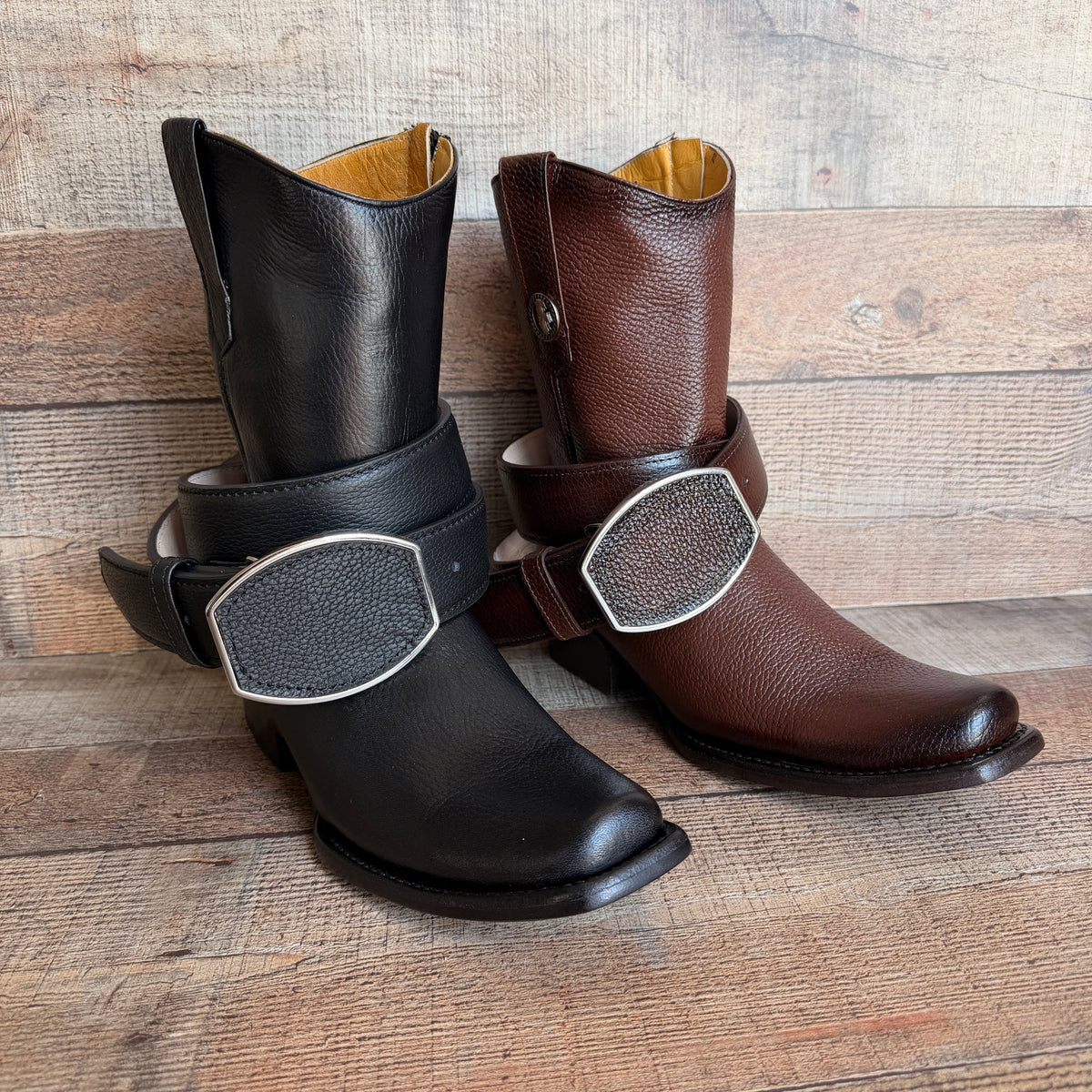 Men's Cowboy Set: Wester Zipper Genuine American Deer Leather Boots Dubai Toe Est. 264 Brandy with Belt