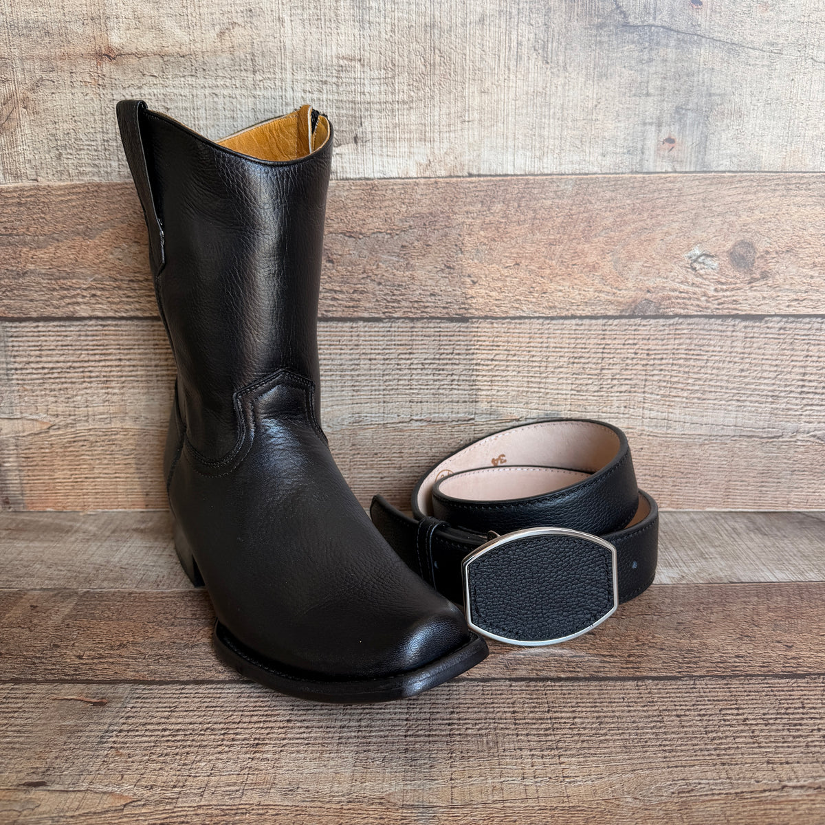 Men's Cowboy Set: Wester Zipper Genuine American Deer Leather Boots Dubai Toe Est. 264 Brandy with Belt