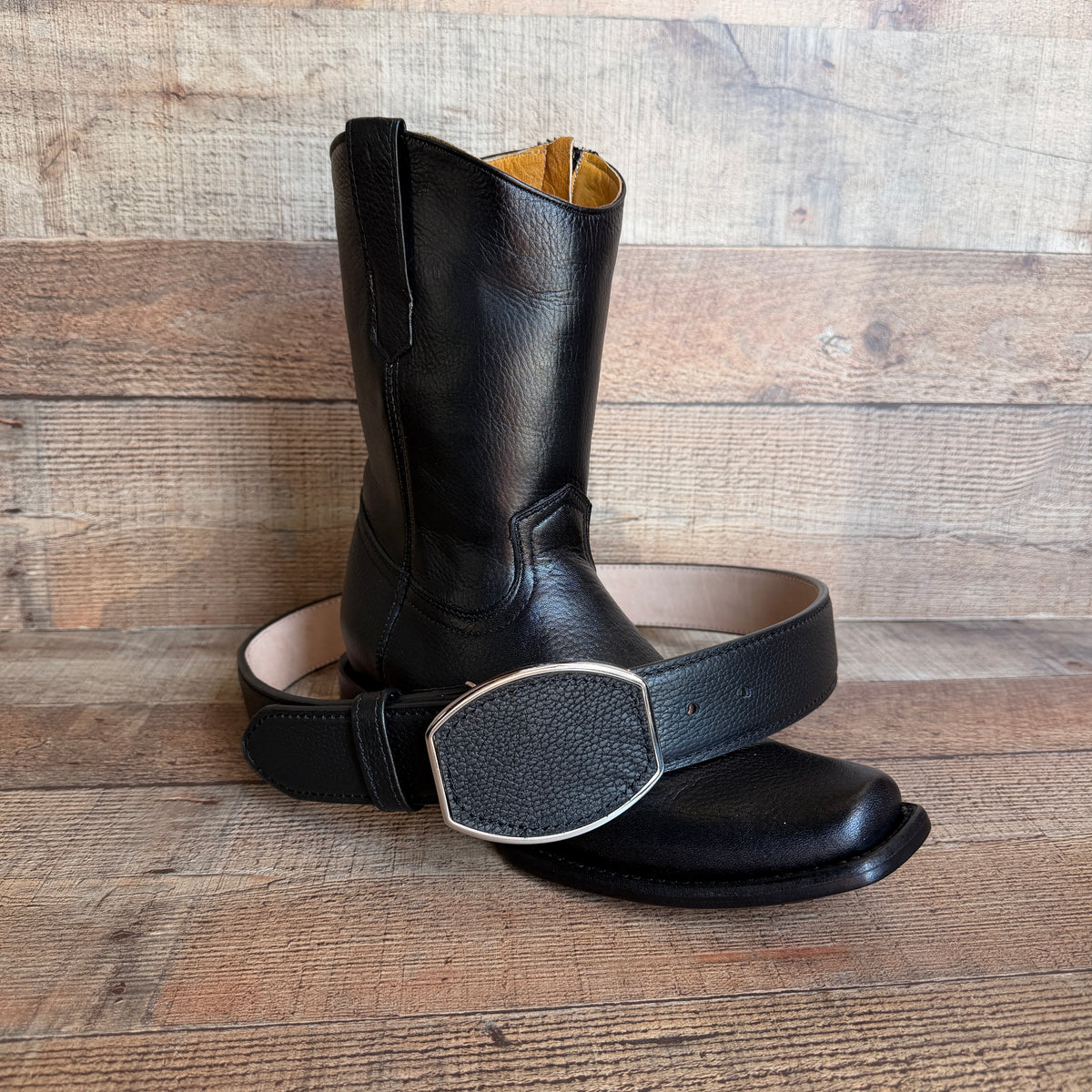 Men's Cowboy Set: Wester Zipper Genuine American Deer Leather Boots Dubai Toe Est. 264 Brandy with Belt