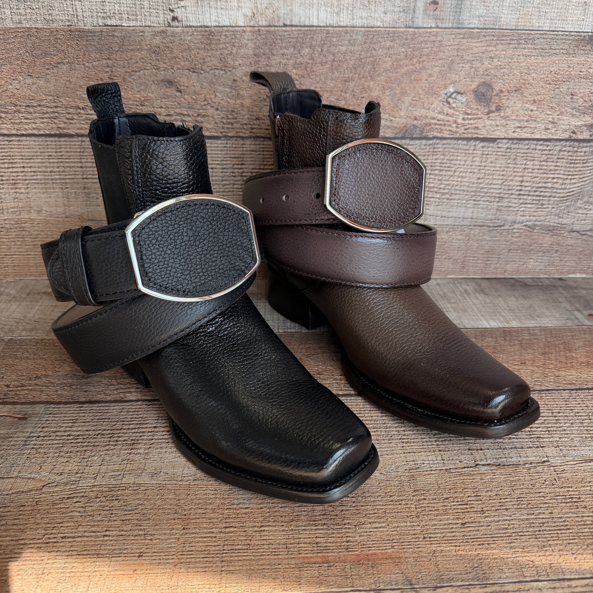 Men's Cowboy Set: Wester Zipper Genuine Cowhide Leather boots with American Deer Print Dubai Toe Est. 166 venado with Belt