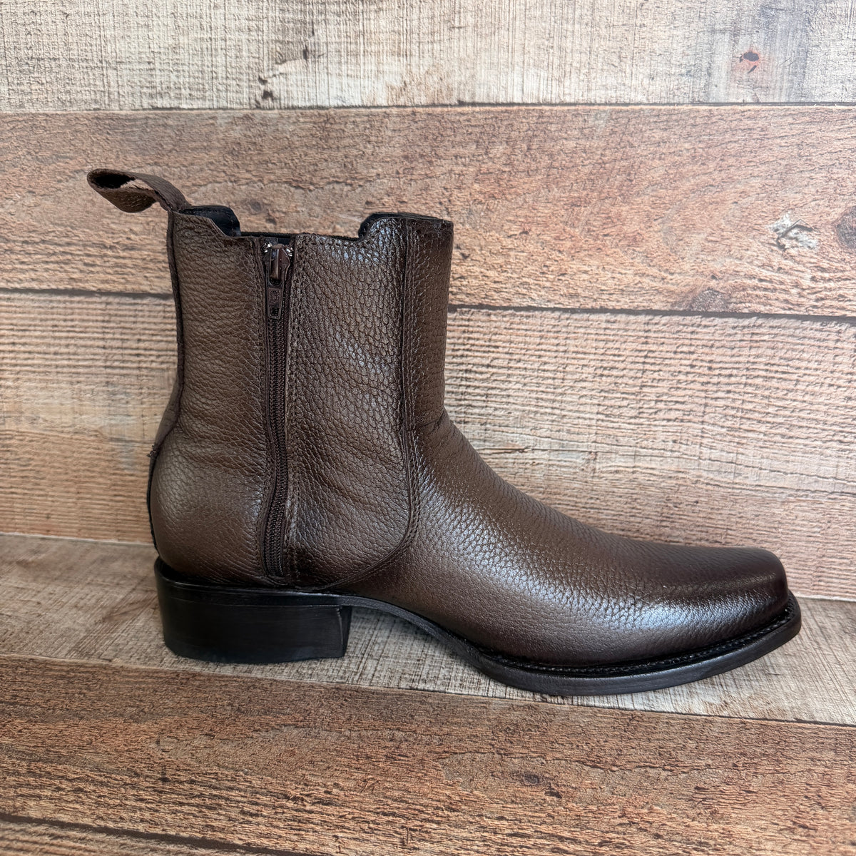 Men's Cowboy Set: Wester Zipper Genuine Cowhide Leather boots with American Deer Print Dubai Toe Est. 166 venado with Belt