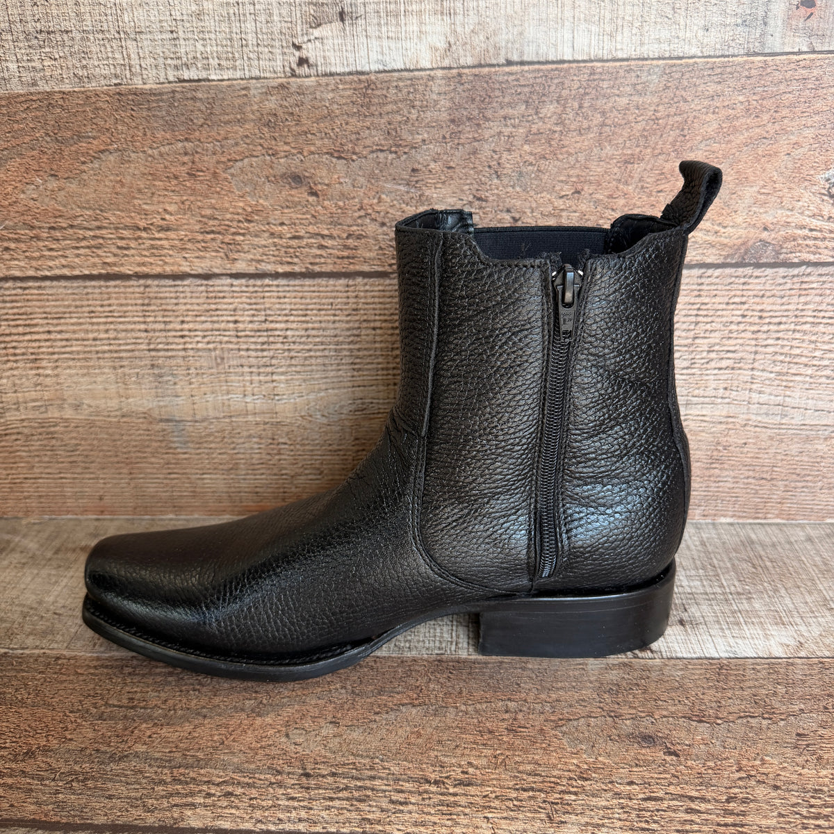 Men's Cowboy Set: Wester Zipper Genuine Cowhide Leather boots with American Deer Print Dubai Toe Est. 166 venado with Belt