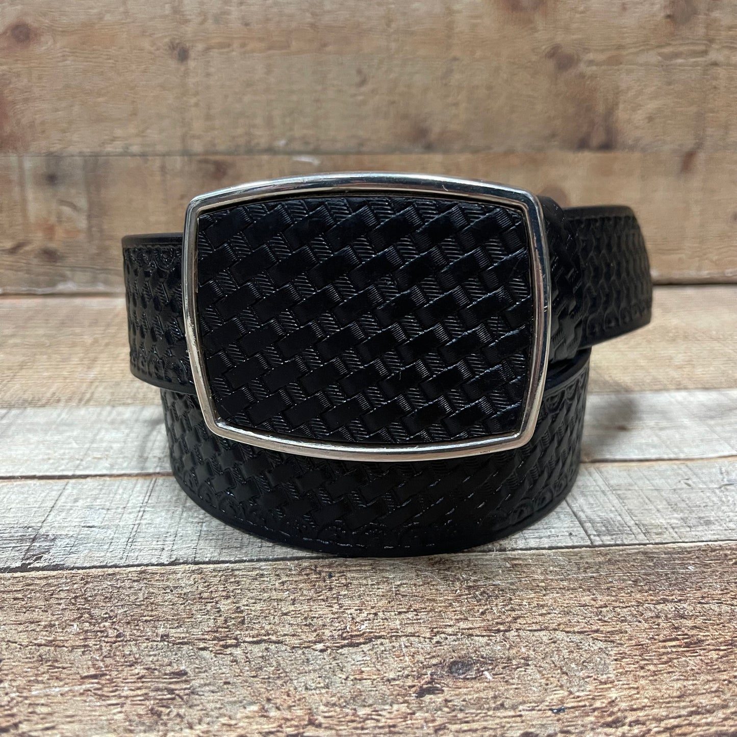 Men's Western Cowboy Braided Woven Effect Belt with Square Buckle Cinto Efecto Tejido Hebilla Cuadrada